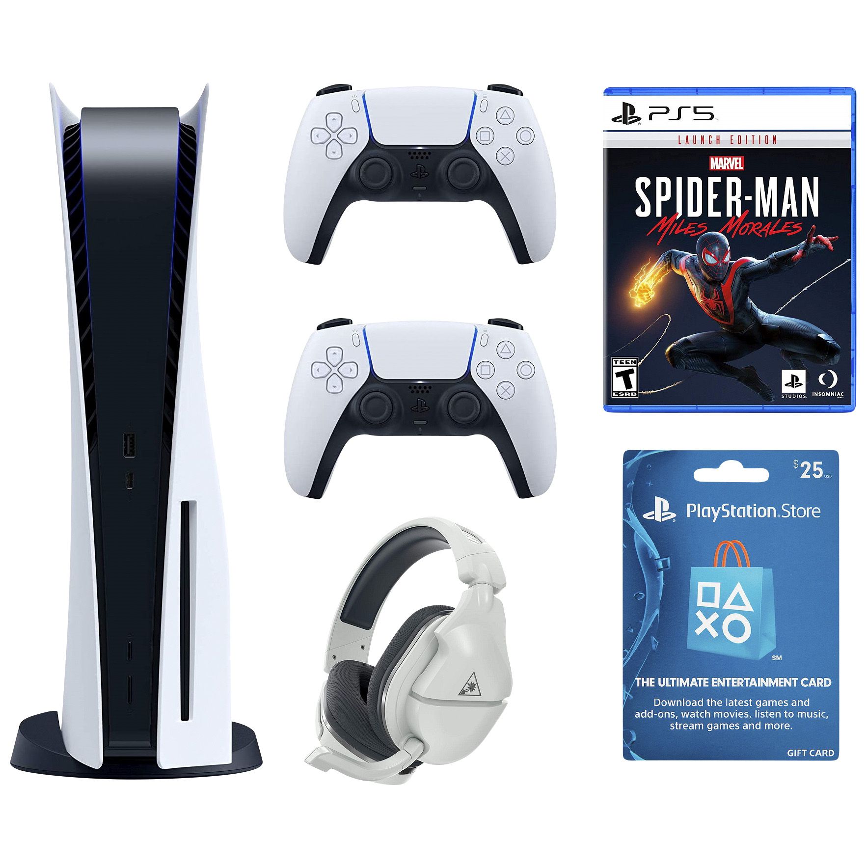 Sony PlayStation 5 Console Deluxe Bundle with Extra DualSense Controller,  Stealth 600 Headset, Marvel Spider-Man Miles Morales Game and Network Card