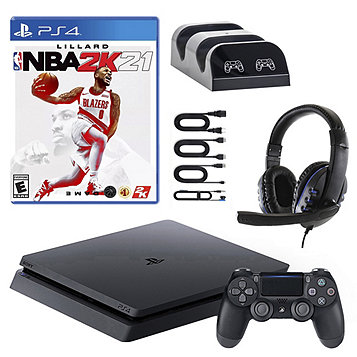 Sony PlayStation 4 Slim 1TB Console Bundle with Headset, Dual Charging Dock  and NBA 2K21