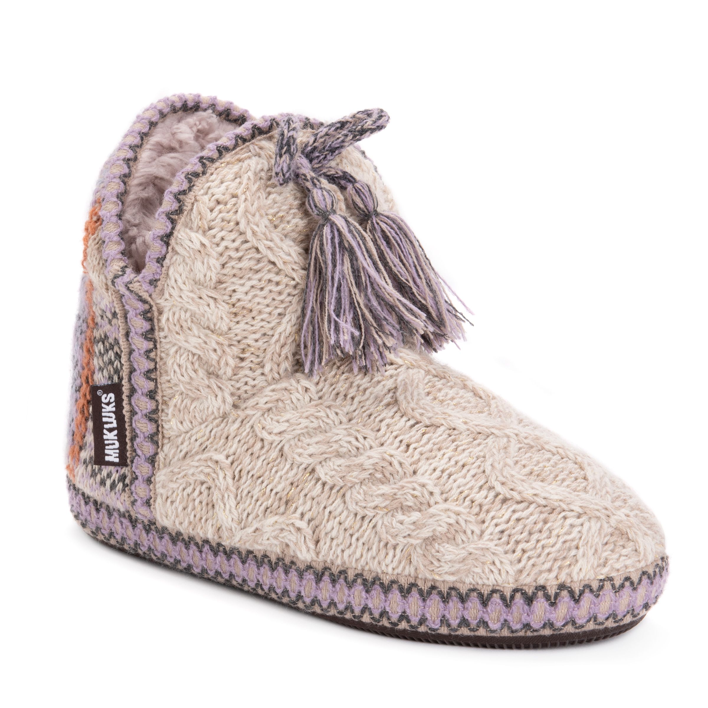 MUK LUKS Womens Amira Slippers, Ivory/Rosy, S (5-6)