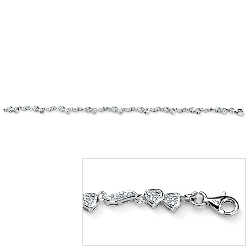 Diamond Accent Heart Charm Bracelet in Platinum-plated Sterling Silver -  PalmBeach Jewelry