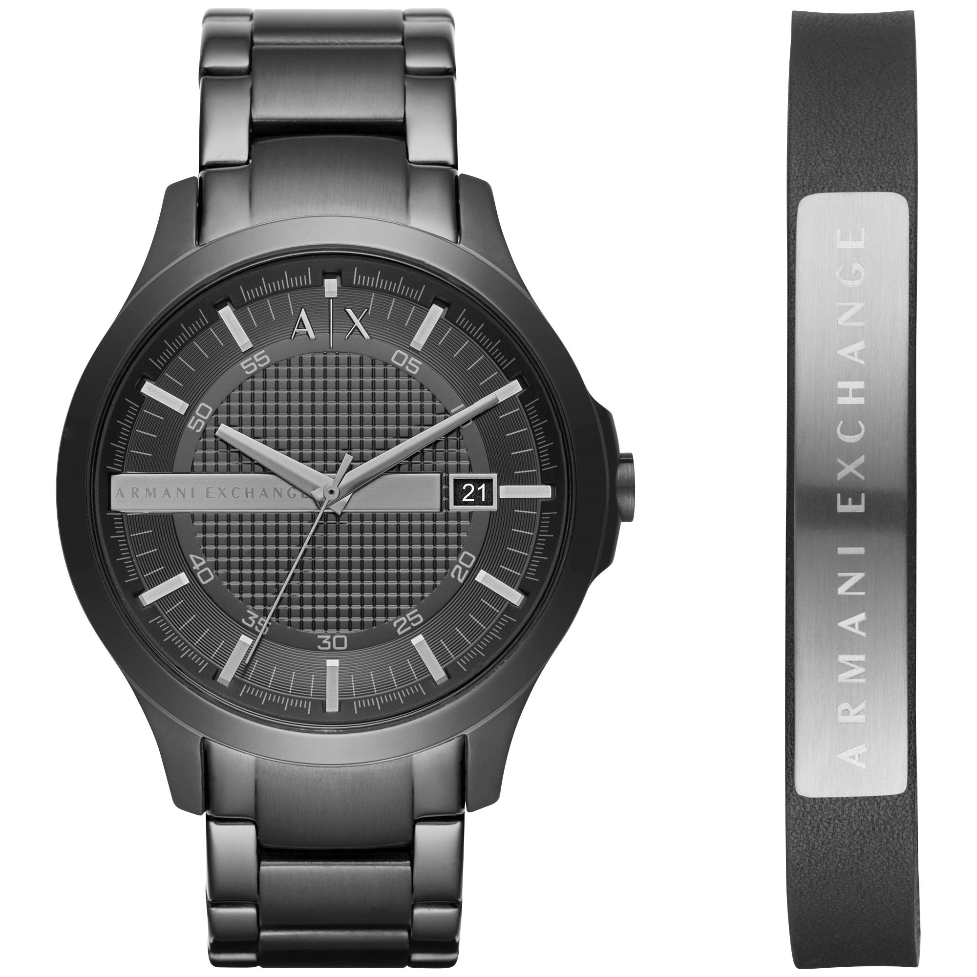 Fingerhut - Armani Exchange Men's Hampton Black Stainless Steel Bracelet  Watch and Leather Bracelet Gift Set