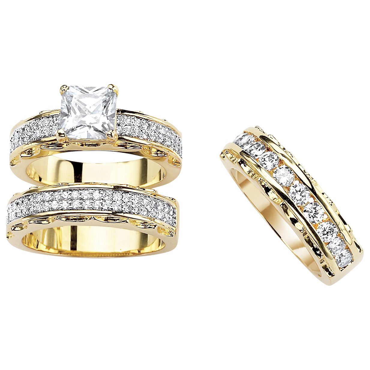 Fingerhut Palmbeach Jewelry 14k Gold Over Brass Princess And Round Cz Engagement Wedding And Anniversary Band Set