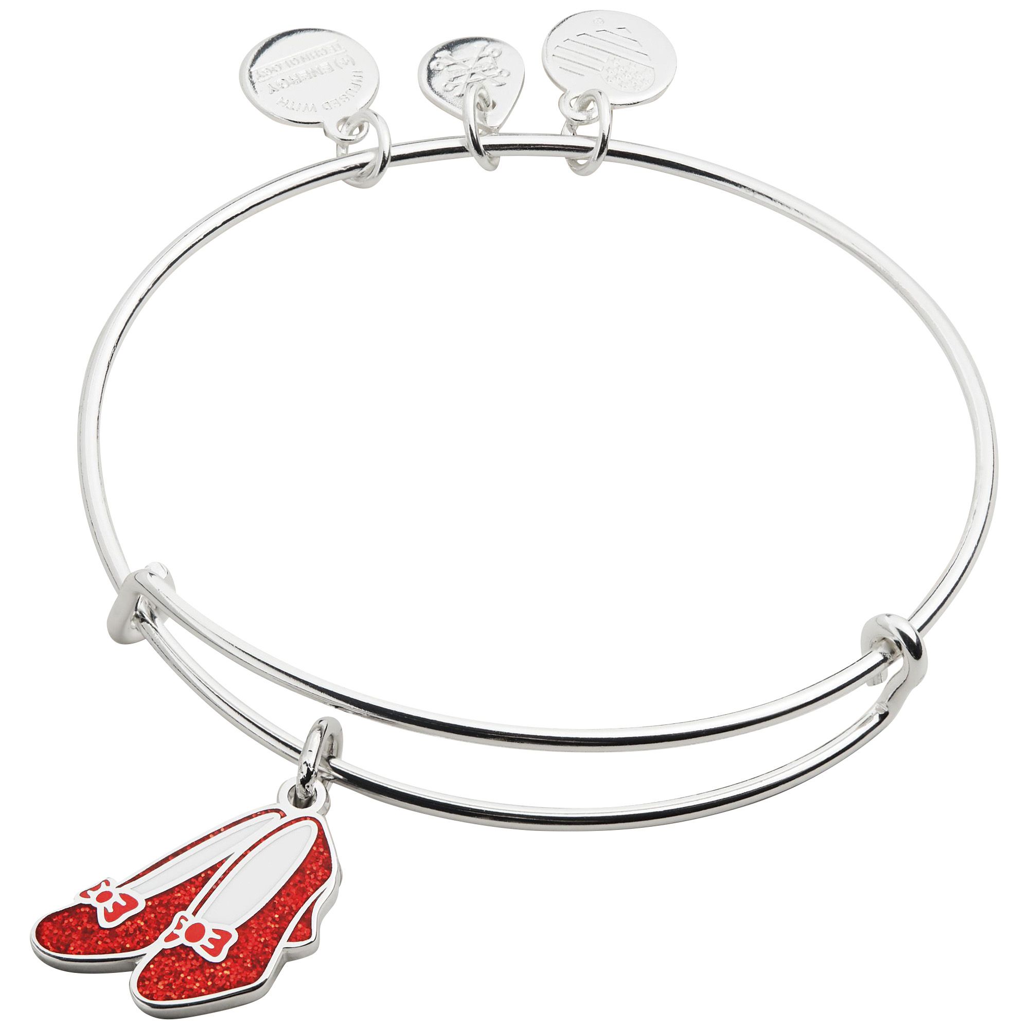 Alex and Ani Silvertone Wizard of Oz Ruby Slippers Charm Bangle Bracelet