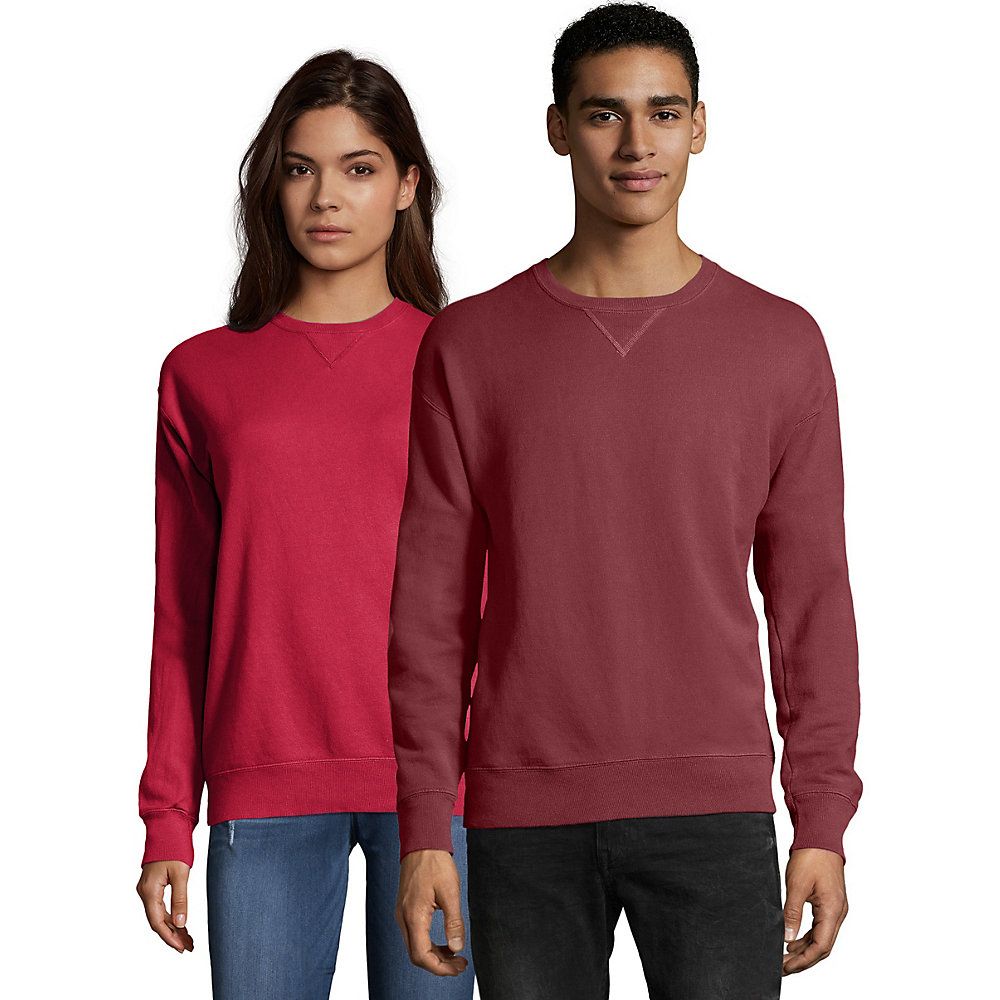 Hanes Ecosmart V-notch Crewneck in Red