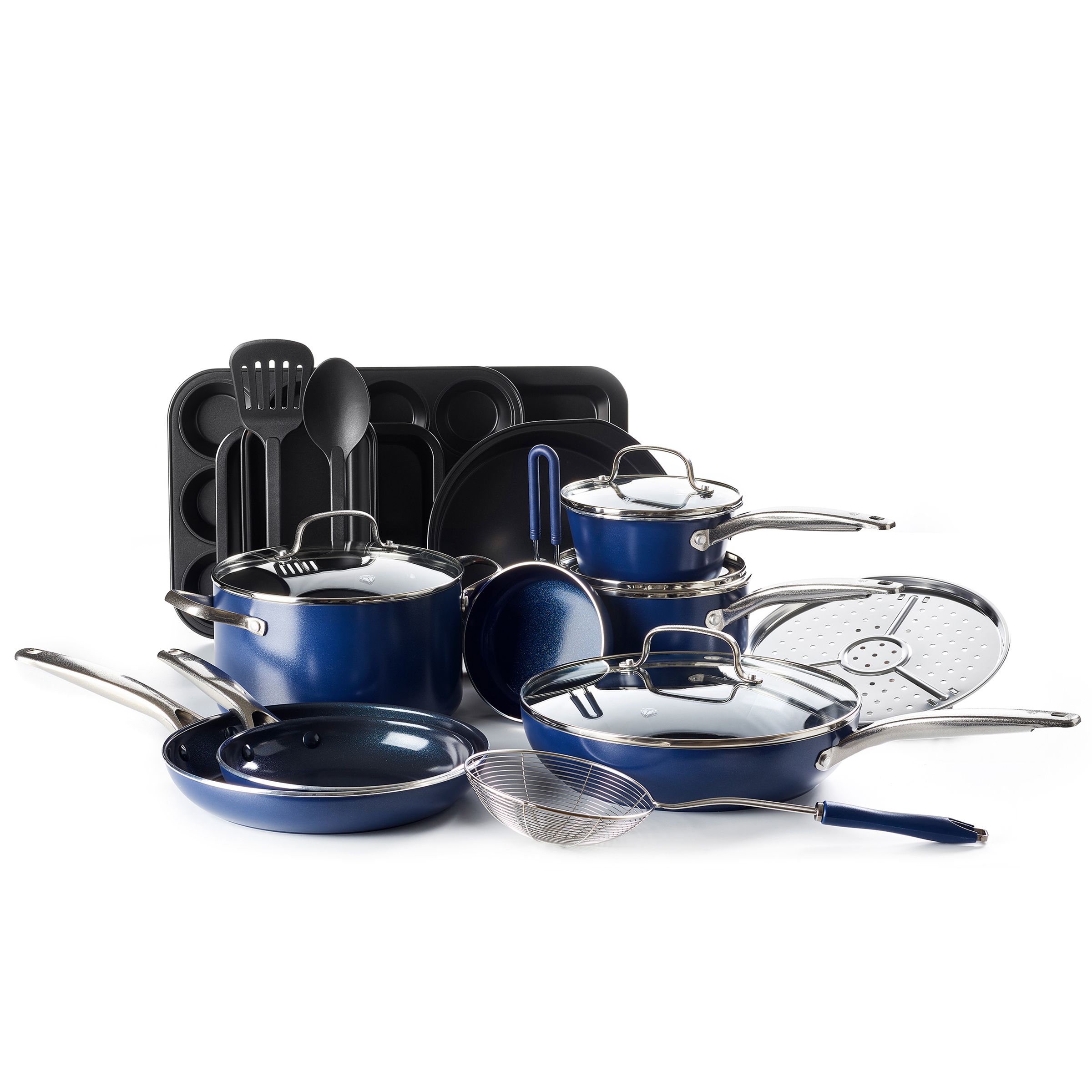 Fingerhut - Blue Diamond 20-Pc. Nonstick Ceramic Cookware Set