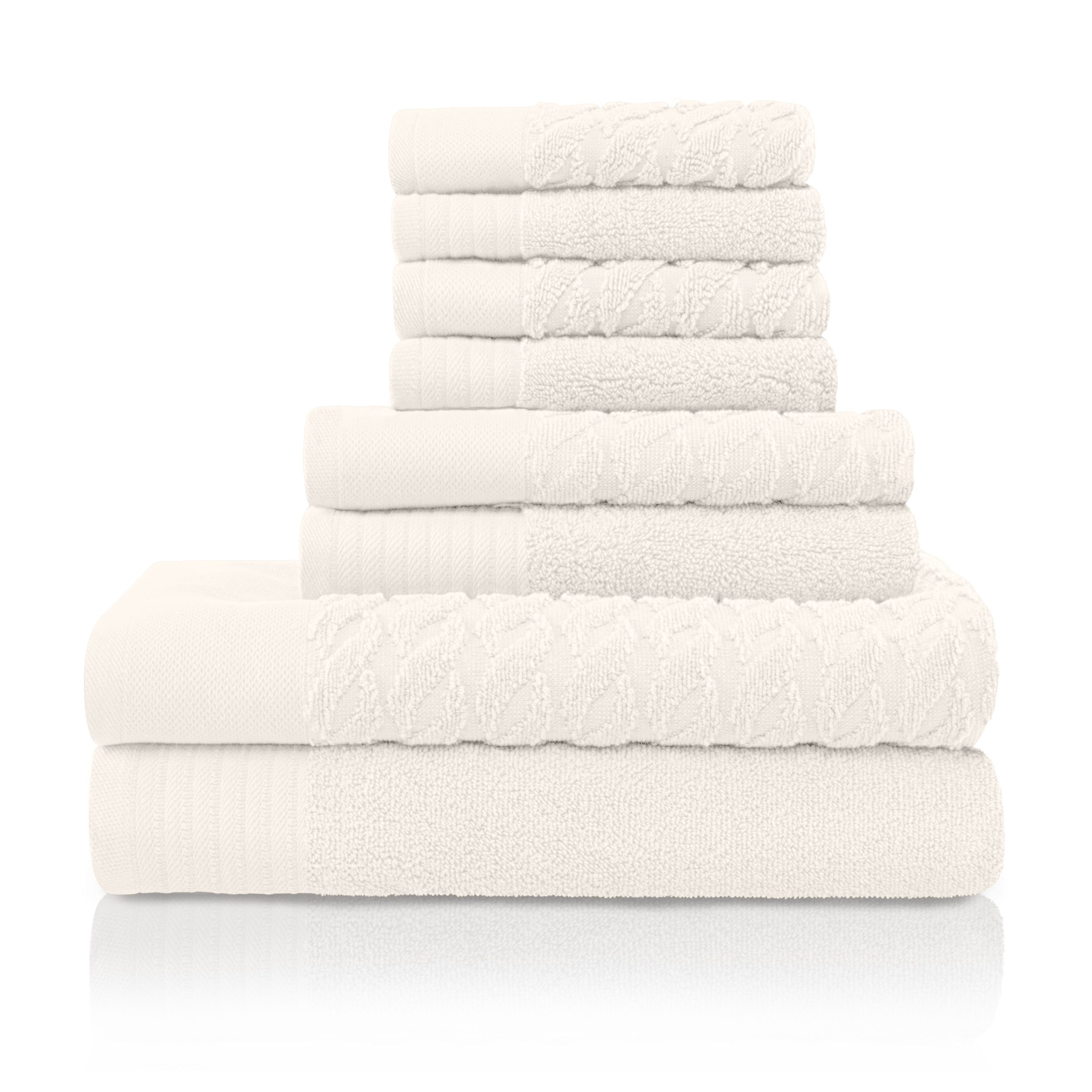 Superior Cotton 8-Piece Highly Absorbent Textured Towel Set ,Ivory