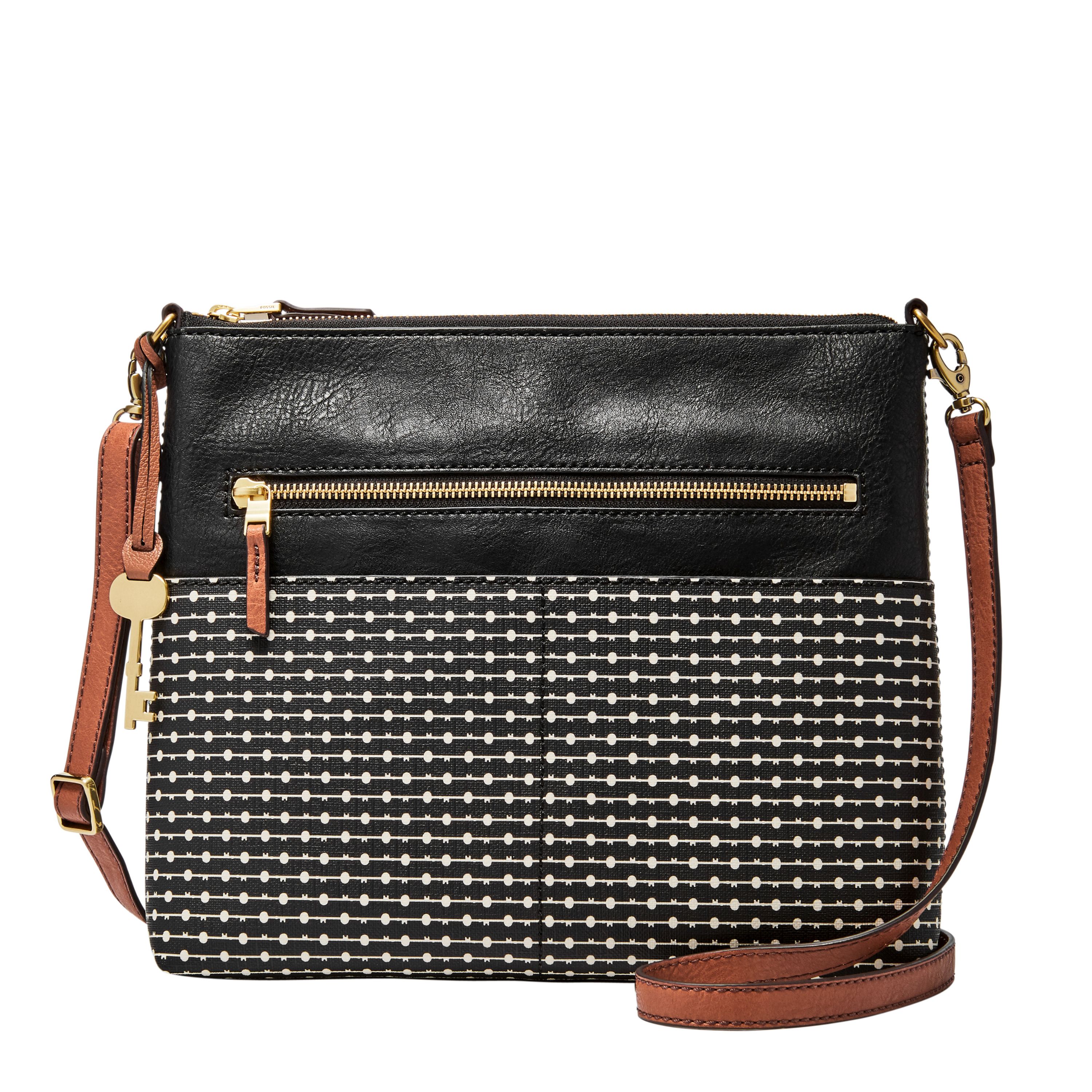 Leather East West Woven Crossbody, Handbags