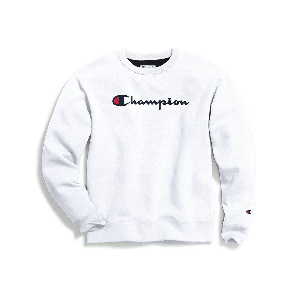 Champion men's powerblend fleece best sale script logo crewneck sweatshir