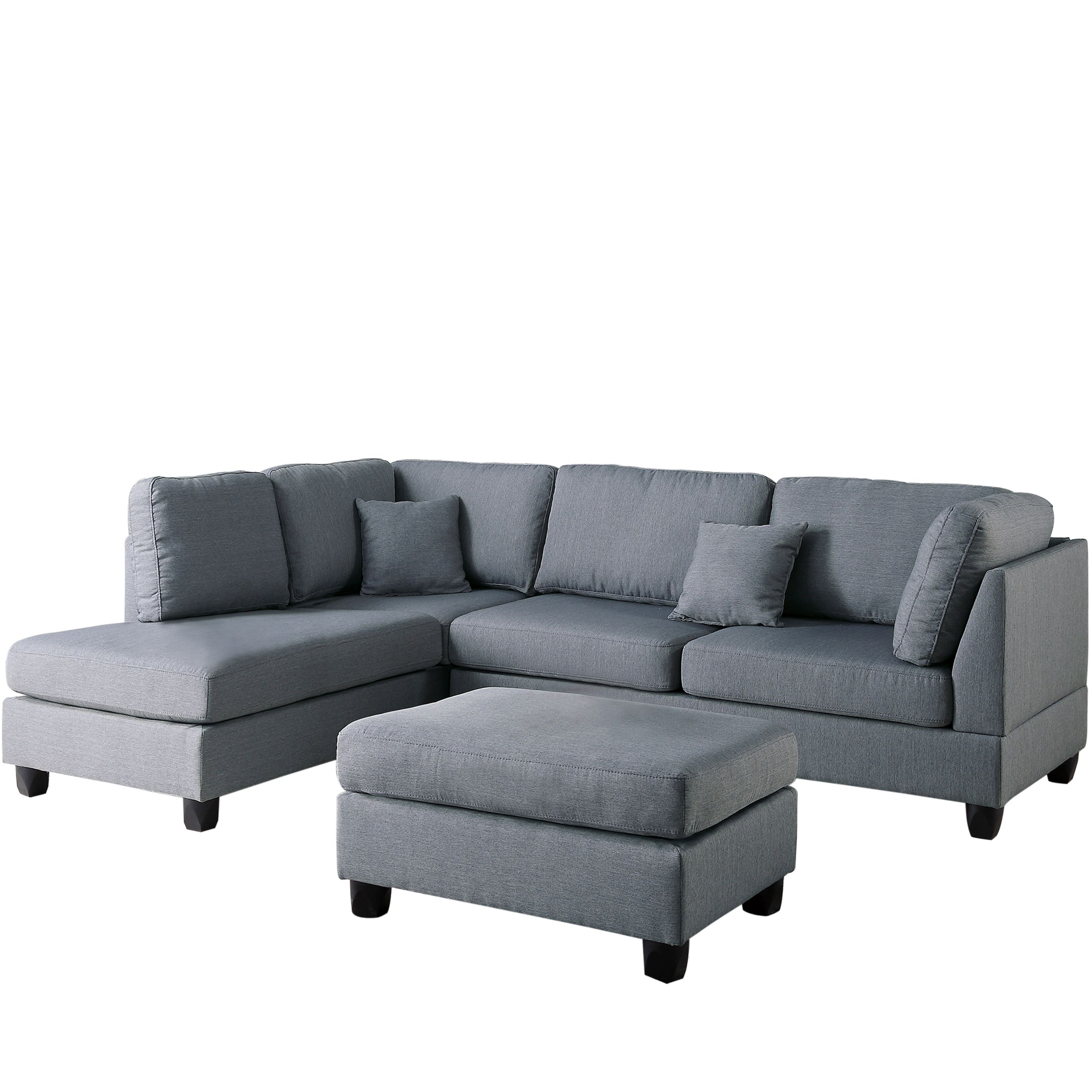 IBIZA GRAY LEATHER GEL SECTIONAL AND OTTOMAN SET (SALE