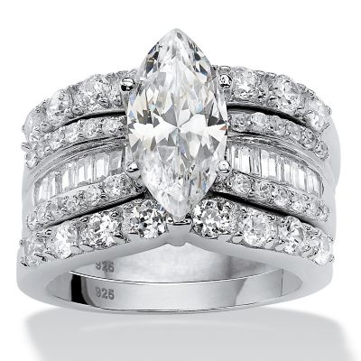 Fingerhut Palmbeach Jewelry Platinum Plated Sterling Silver Princess Cut And Square Cz Bridal Set