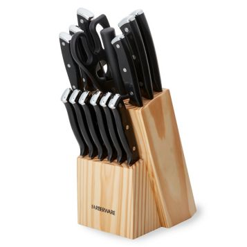 Fingerhut - Farberware 15-Pc. Knife Block Set - Navy Blue/Goldtone