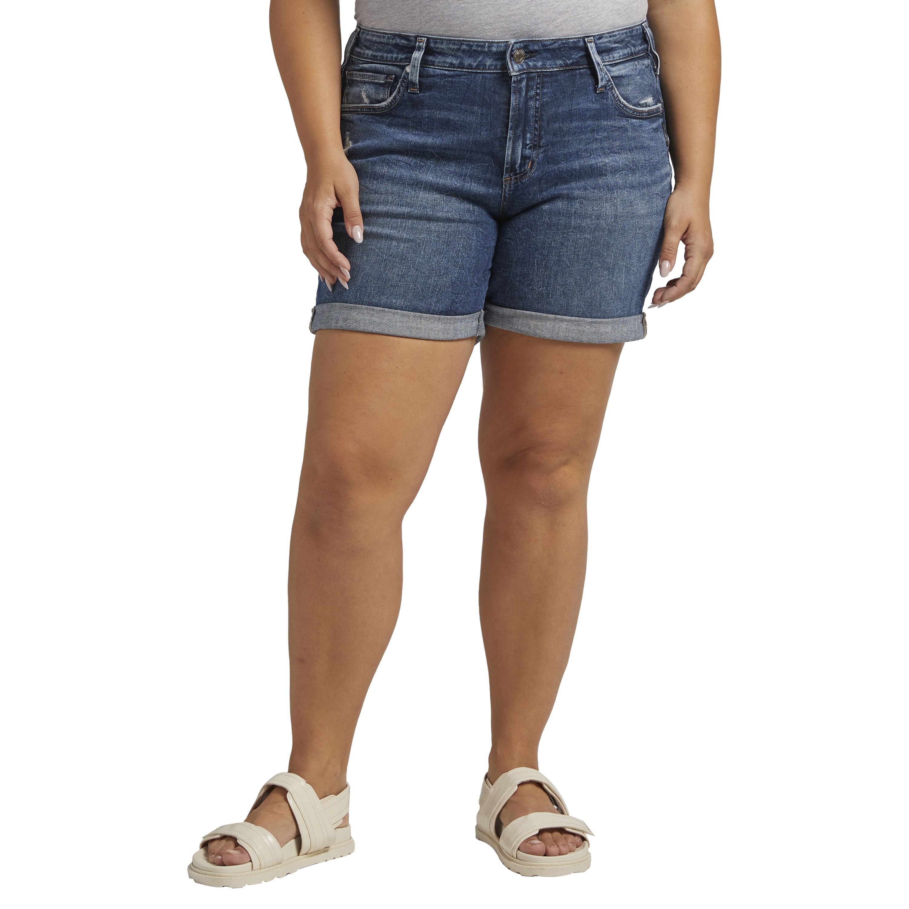 Silver boyfriend cheap jean shorts