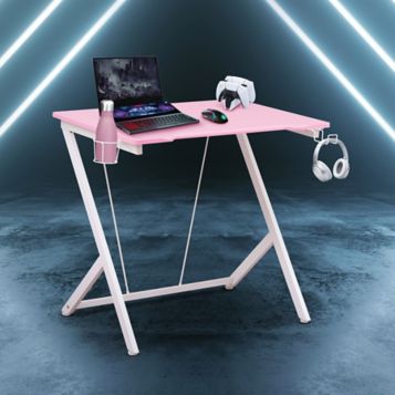 Techni Sport Computer Gaming Desk with Shelves - Pink 