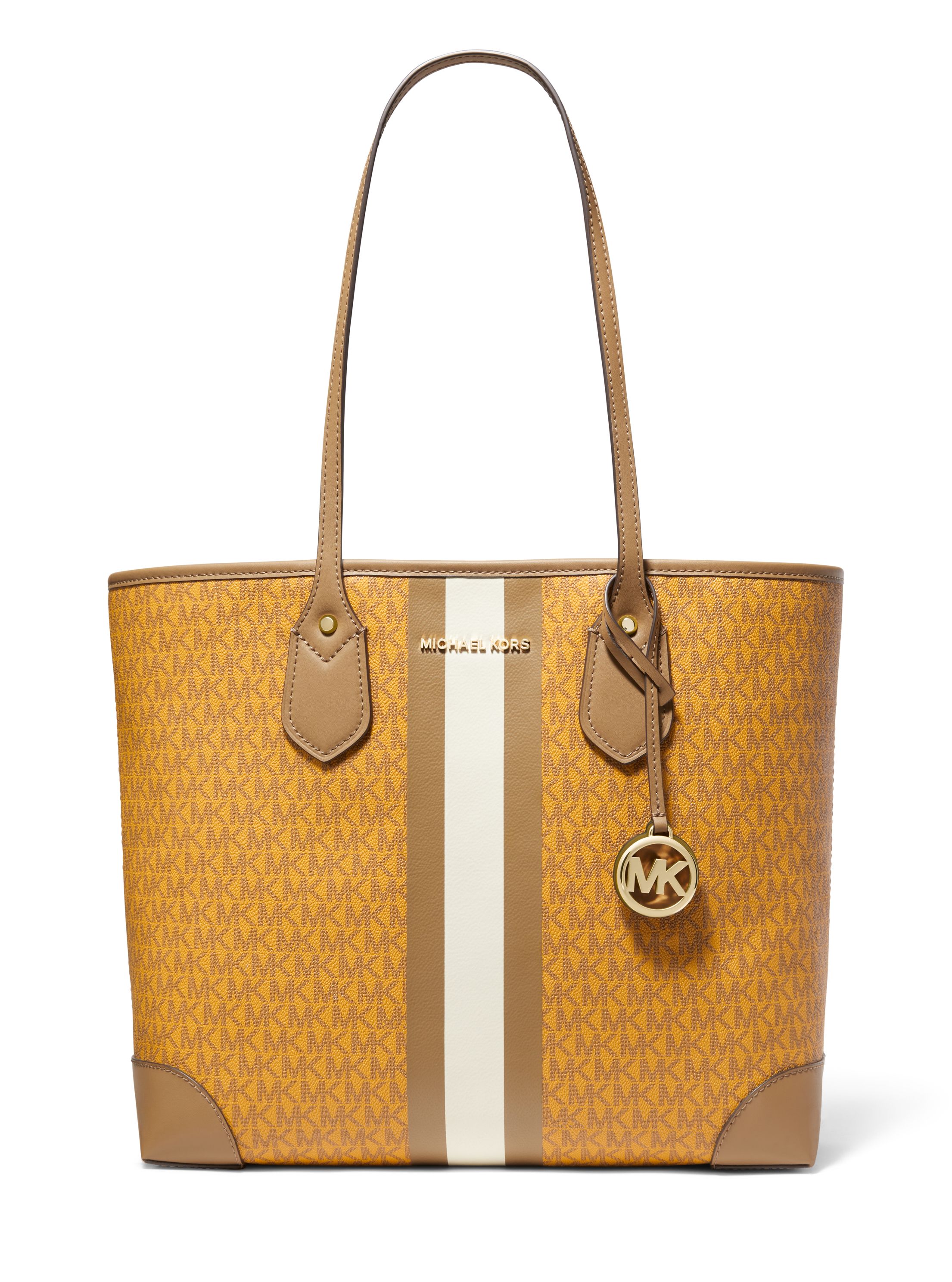 Michael Kors Eva Luggage Brown Large Two-Tone Graphic Logo Tote Bag