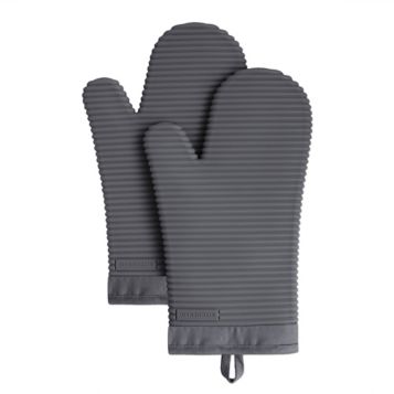 KitchenAid Ribbed Soft Silicone Black Oven Mitt 2 Pack