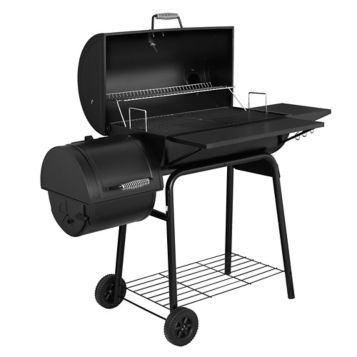 30 in. Smoker Black Barrel Charcoal Grill with Offset Smoker with Cover For  Outdoor, Backyard Cooking