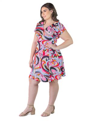 Plus Size 24/7 Blue Floral Empire Waist Pocket Dress