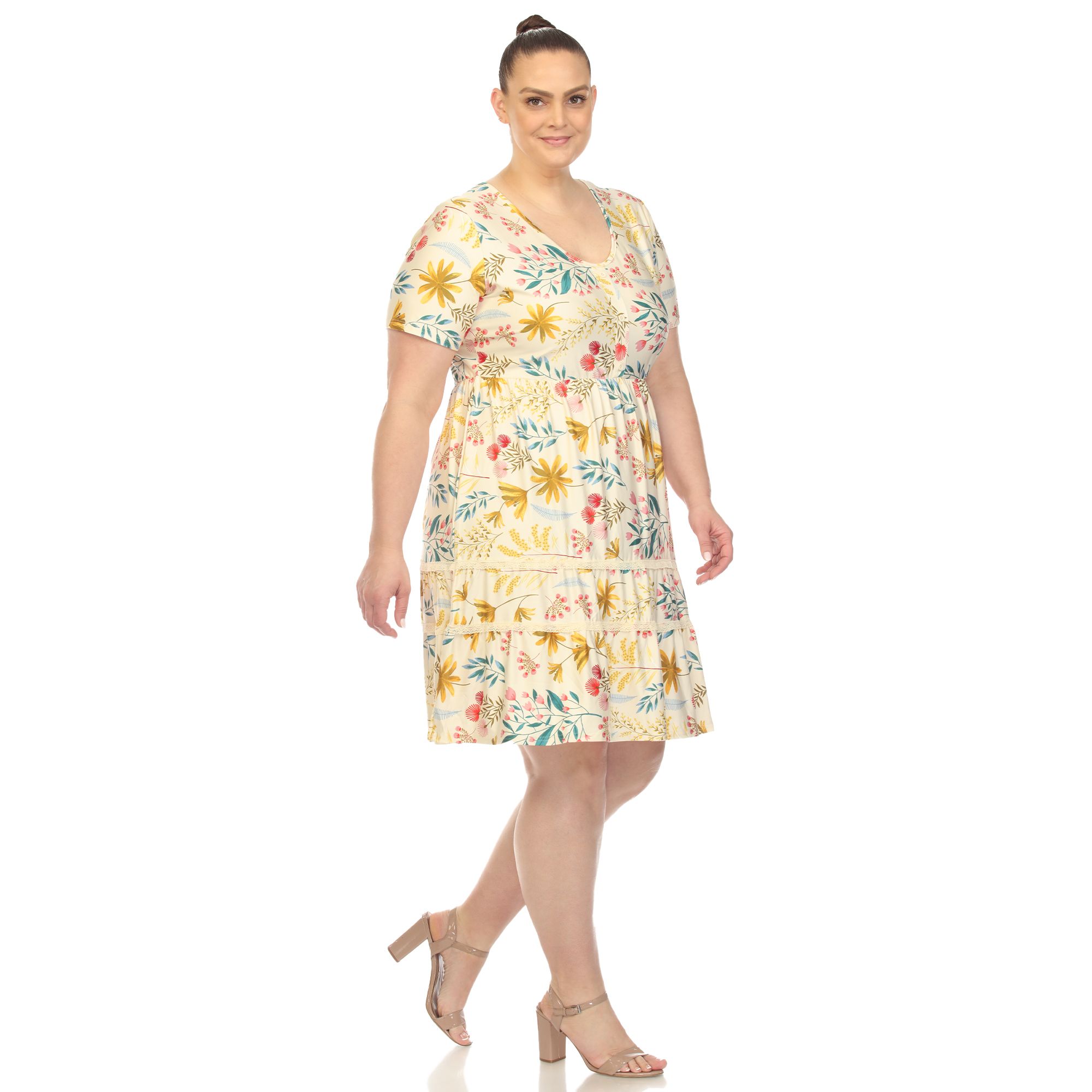 Fingerhut White Mark Women s Plus Floral Short Sleeve Dress