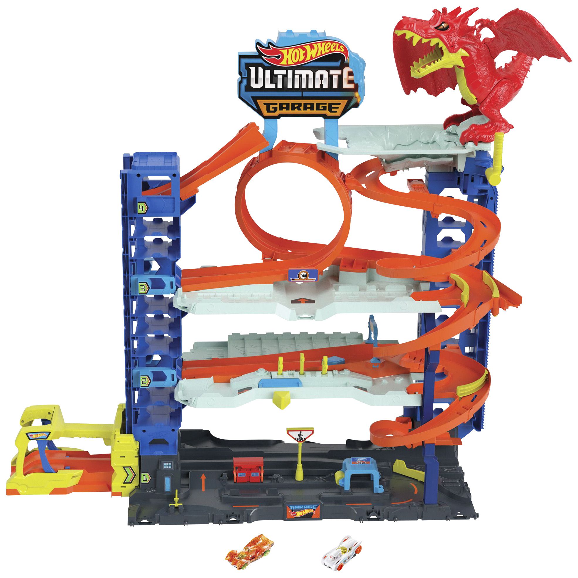 Hot Wheels City Toy Car Track Set Ultimate Garage with 2 Die-Cast Toy Cars  & Car-Eating Dragon, Stores 50+ Vehicles, 4 Levels