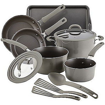 Fingerhut - Rachael Ray Cook + Create 11-Pc. Nonstick Aluminum Cookware Set  - Gray