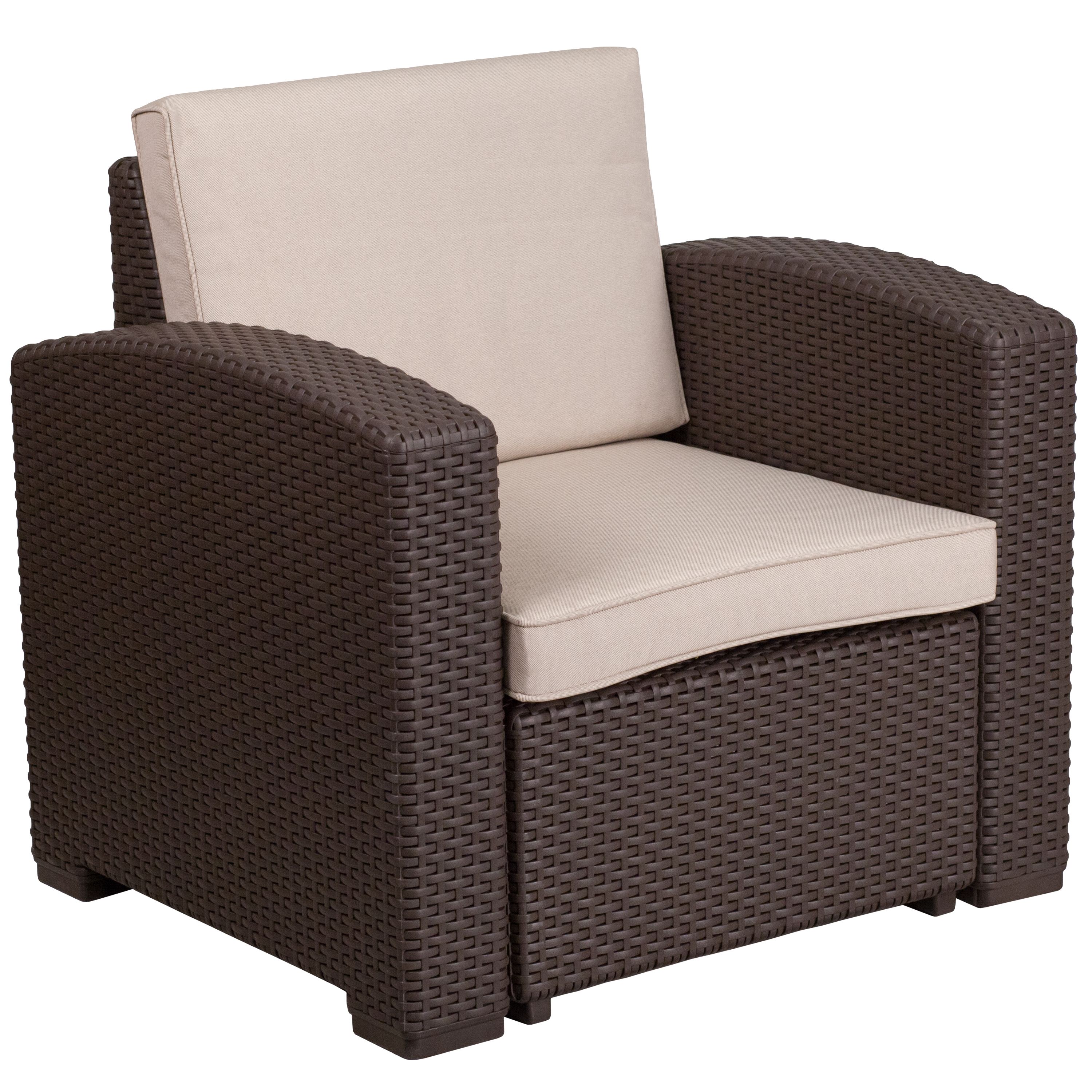 Fingerhut - Flash Furniture Faux Rattan Patio Chair - Chocolate Brown