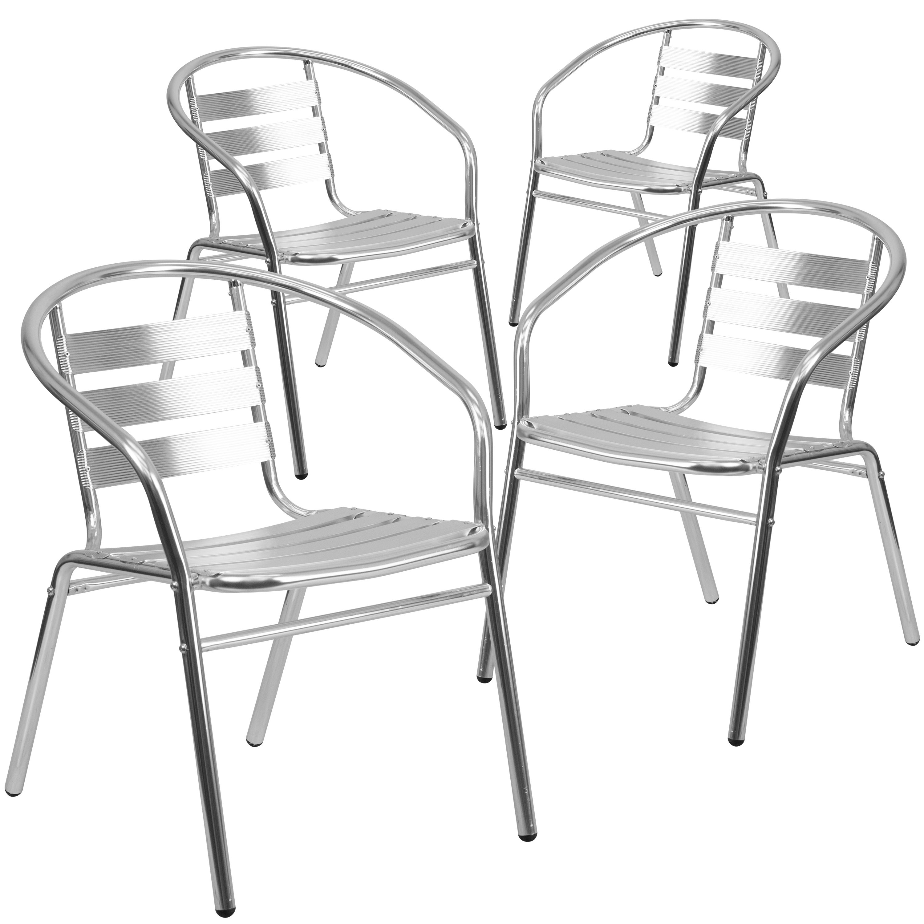 Flash Furniture Commercial Aluminum Indoor-Outdoor Restaurant Stack Chair with Triple Slat Back and Arms 