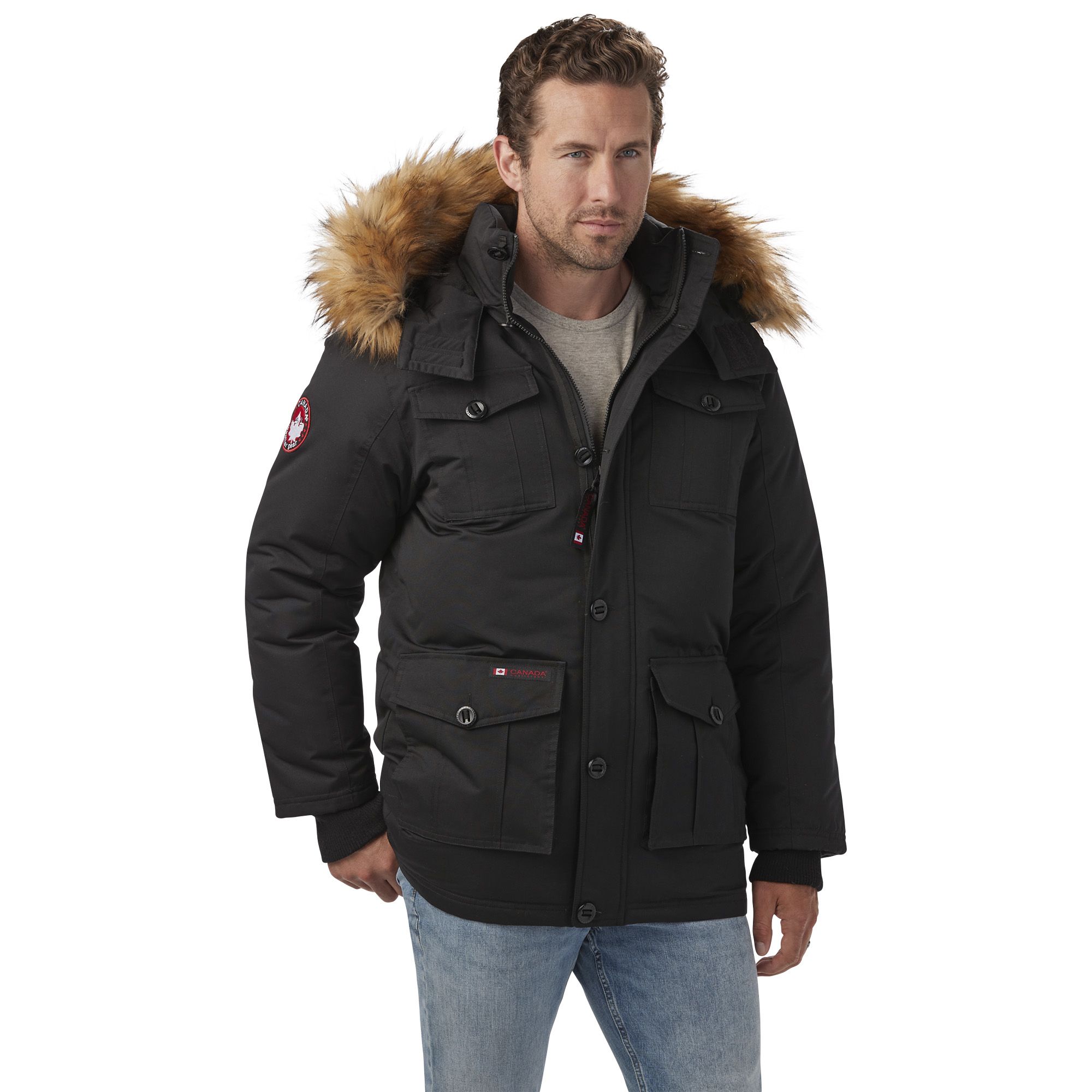 Canada weather gear men's fur trim hooded 2024 parka jacket