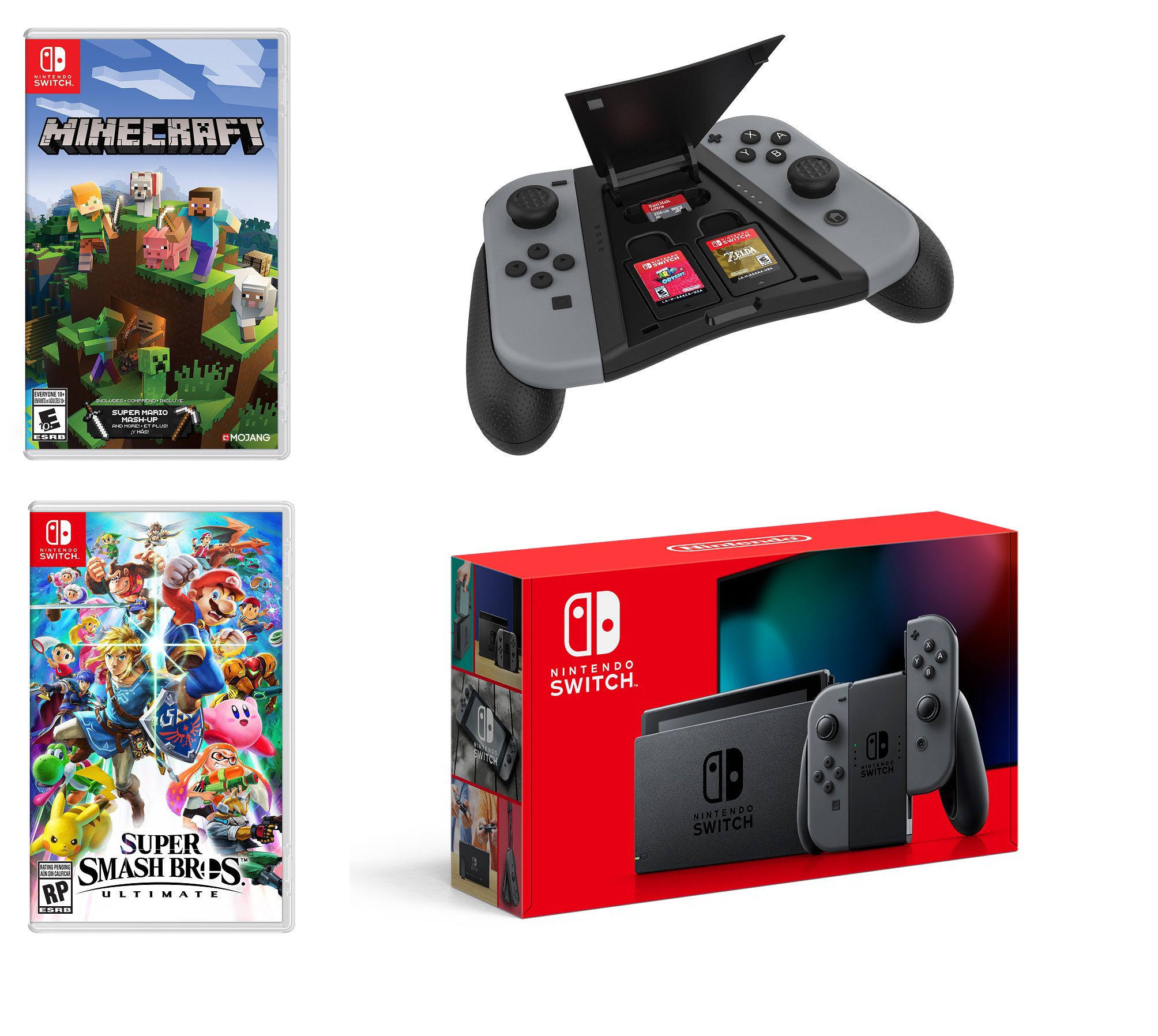 Nintendo Switch 32GB Gray Joy‑Con v2 + Super Smash Bros Ultimate Game  Bundle NEW