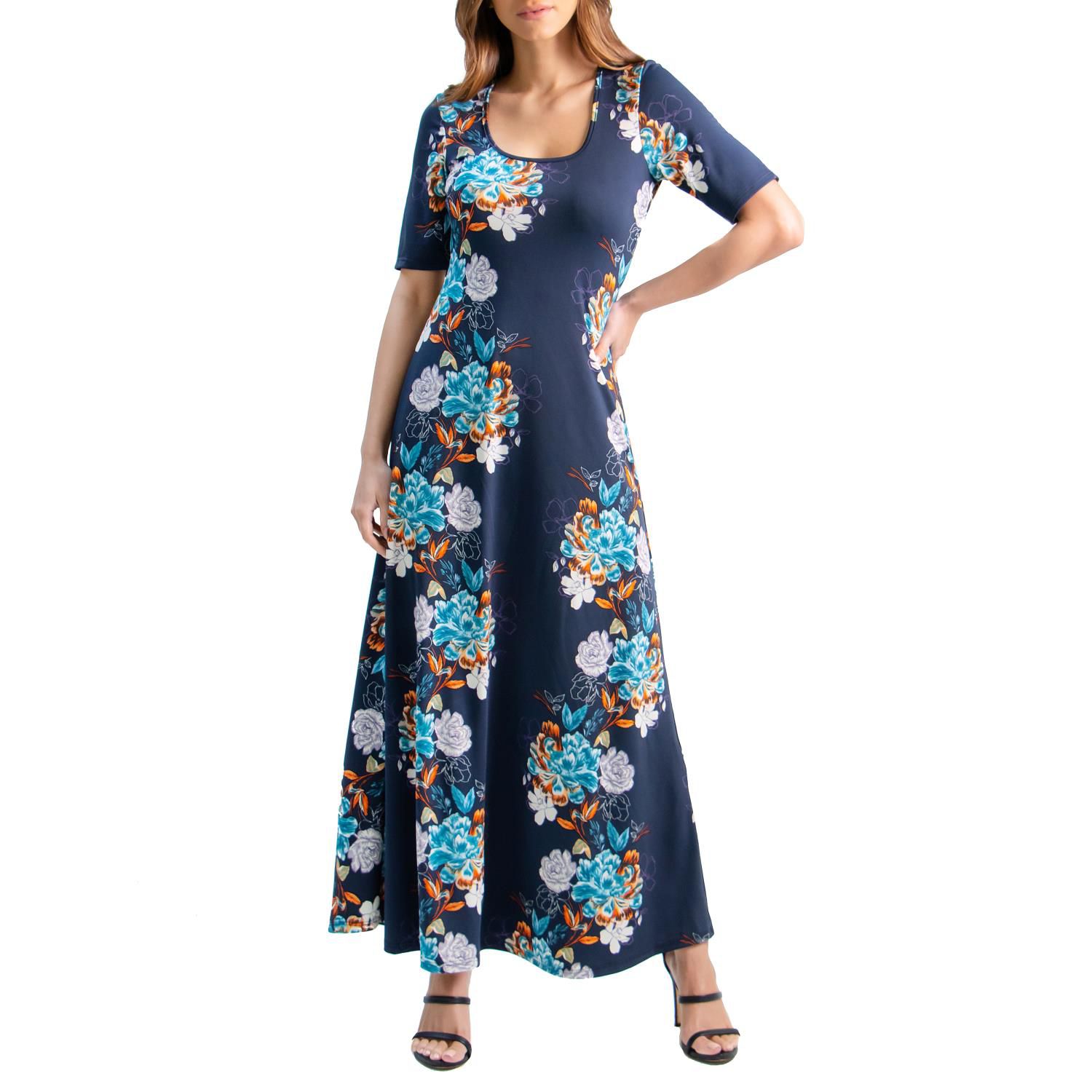 Women's 24seven Comfort Apparel Scoopneck Long Sleeve Maxi Dress
