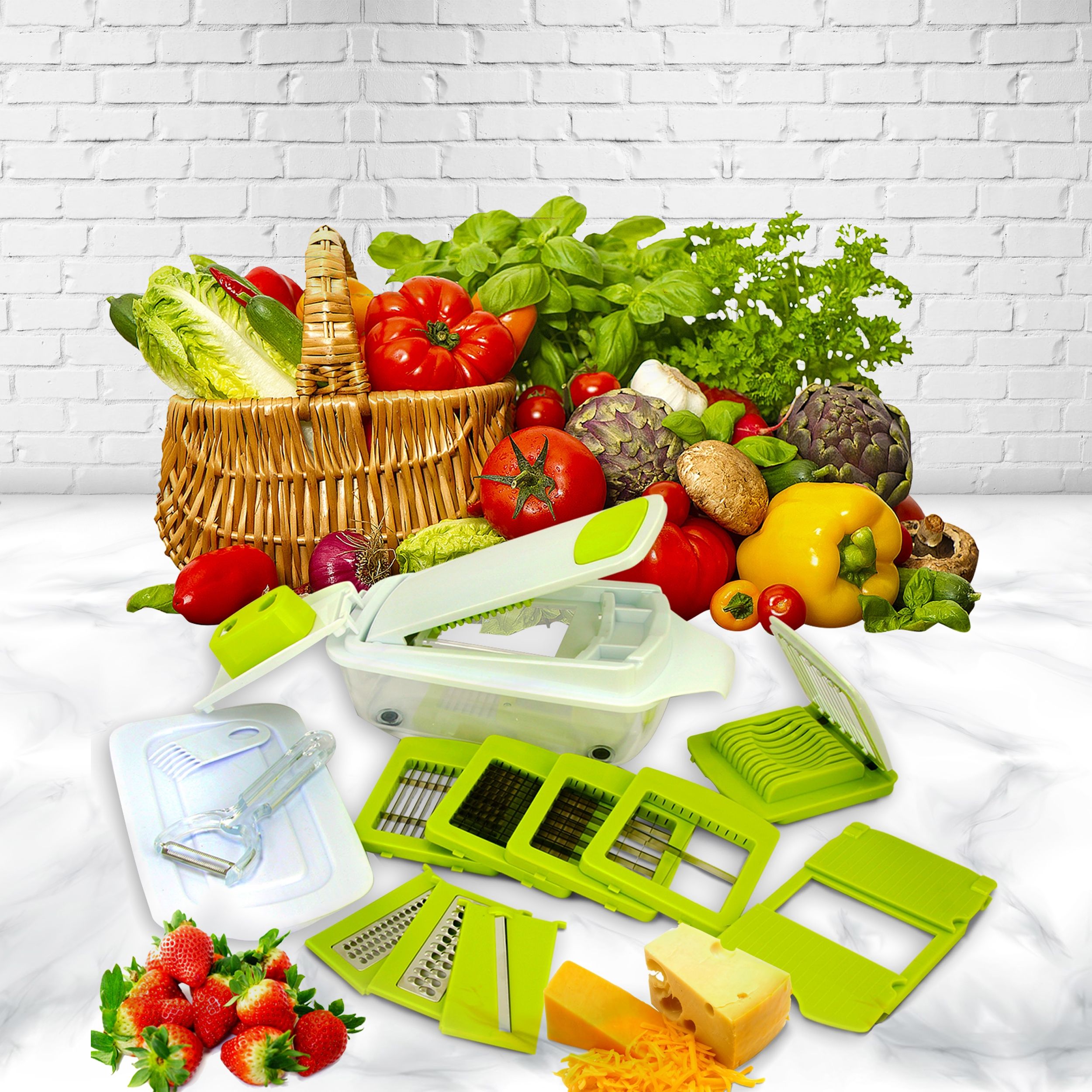 MegaChef 10-in-1 Multi-Use Salad Spinning Slicer, Dicer and