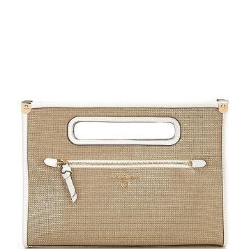 Fingerhut - Michael Kors Jane Canvas Convertible Clutch – Beige/White