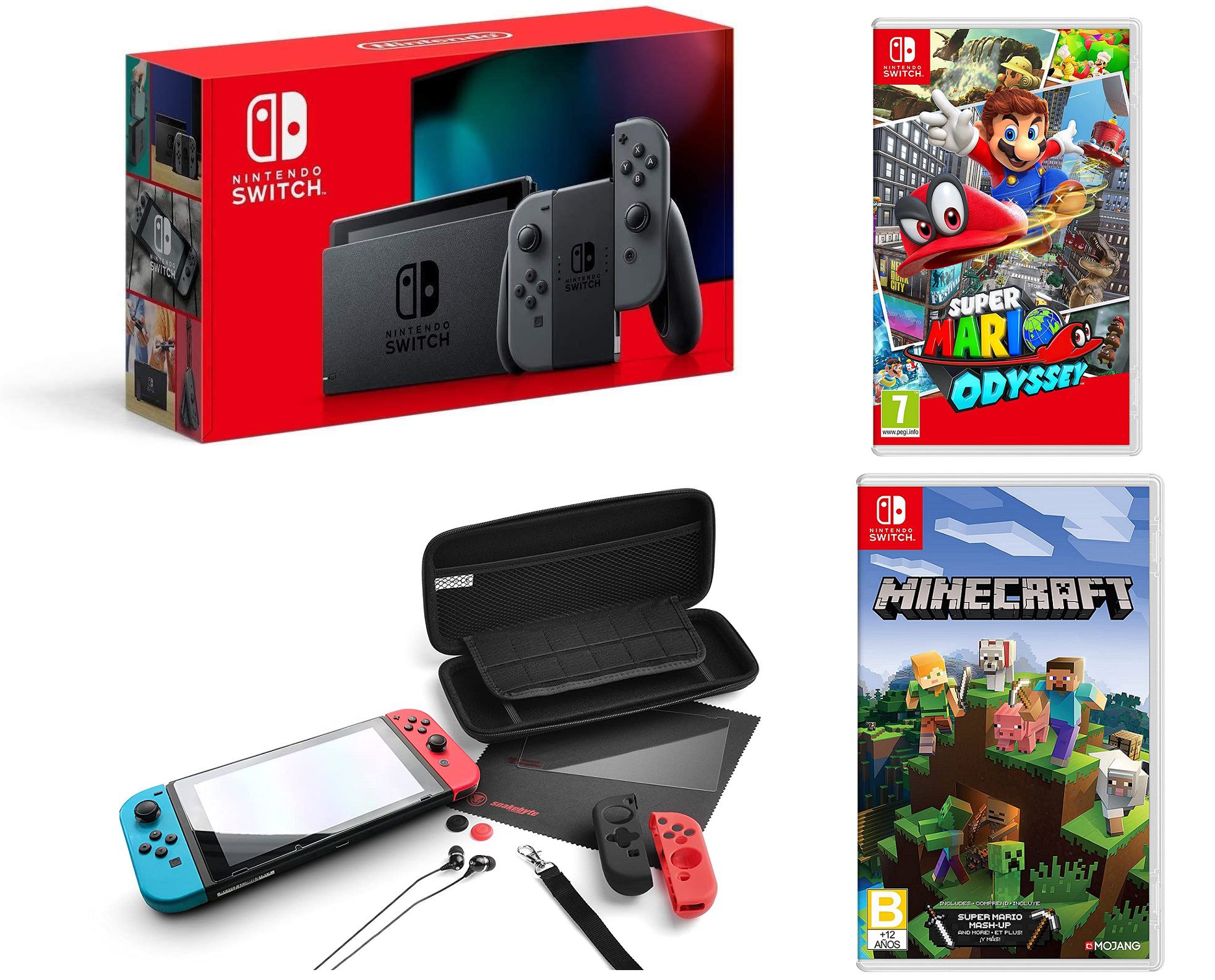 Nintendo switch in gray with minecraft and accessories hot sale kit