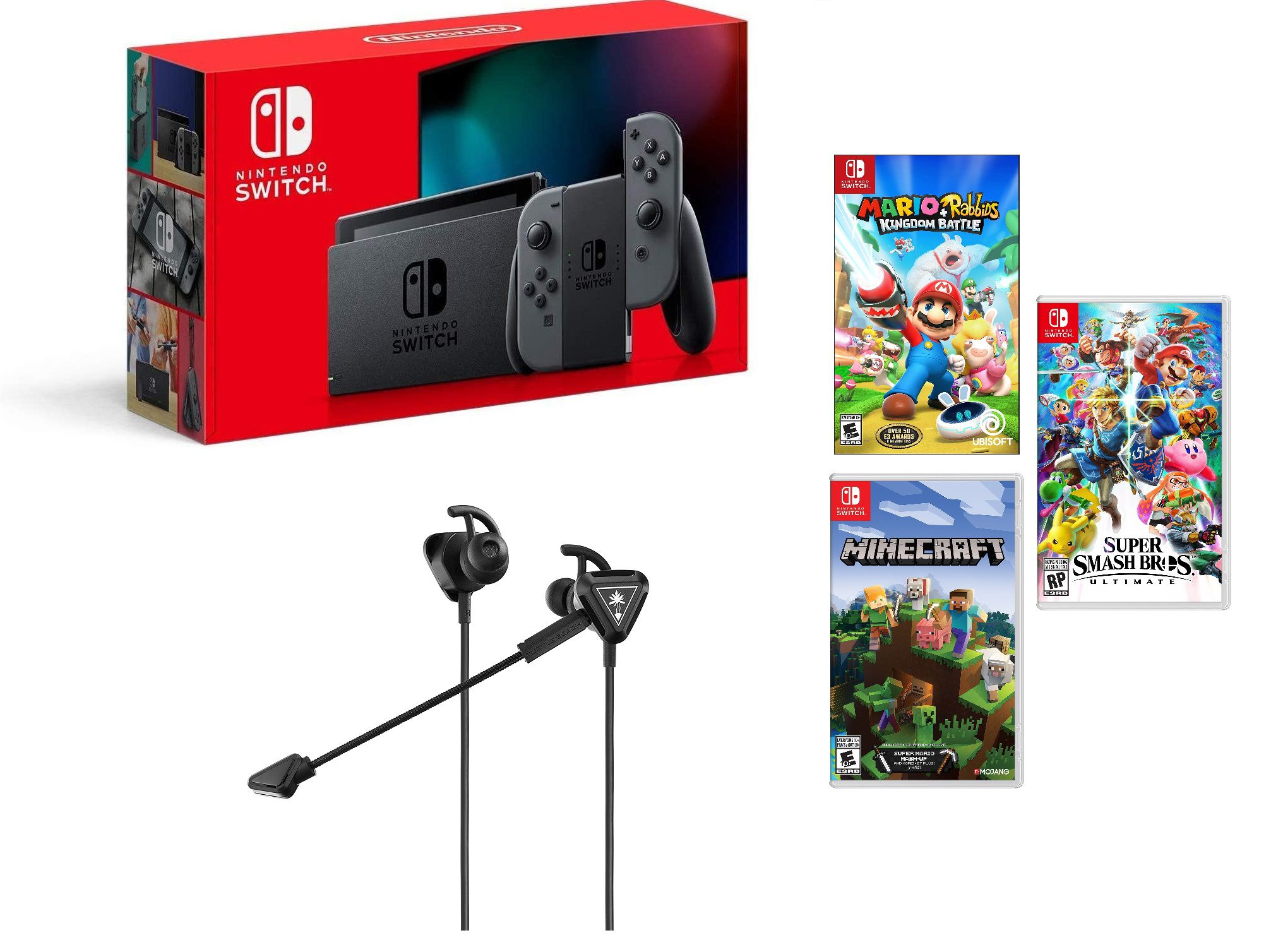 Nintendo Switch in Gray with Super Smash Bros and Accessories Kit 