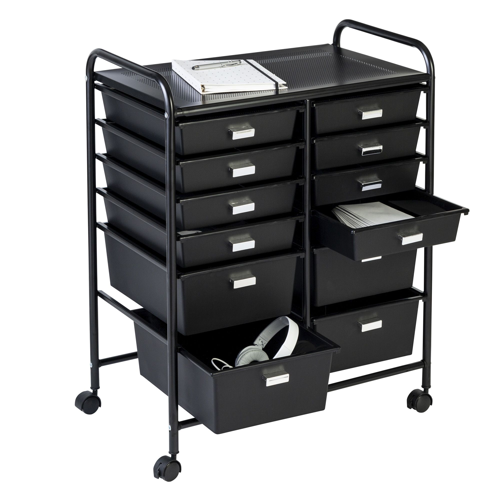 Gray/White 15-Drawer Metal Rolling Storage Cart