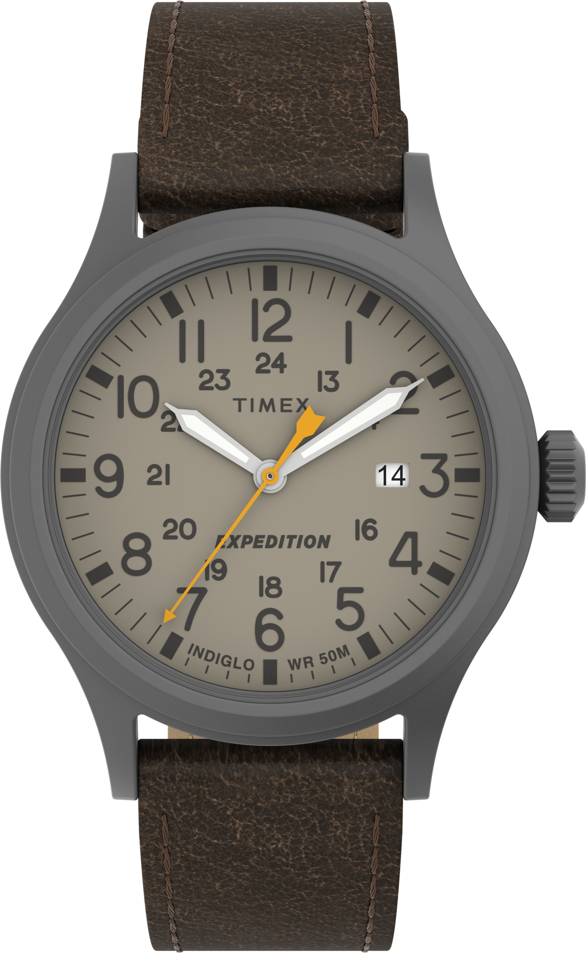 Fingerhut - Timex Men's Expedition Scout Watch Gunmetal Case With Brown  Leather Strap