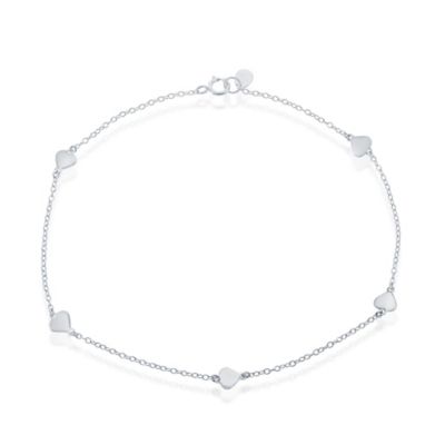 Diamond Accent Heart Charm Bracelet in Platinum-plated Sterling Silver -  PalmBeach Jewelry