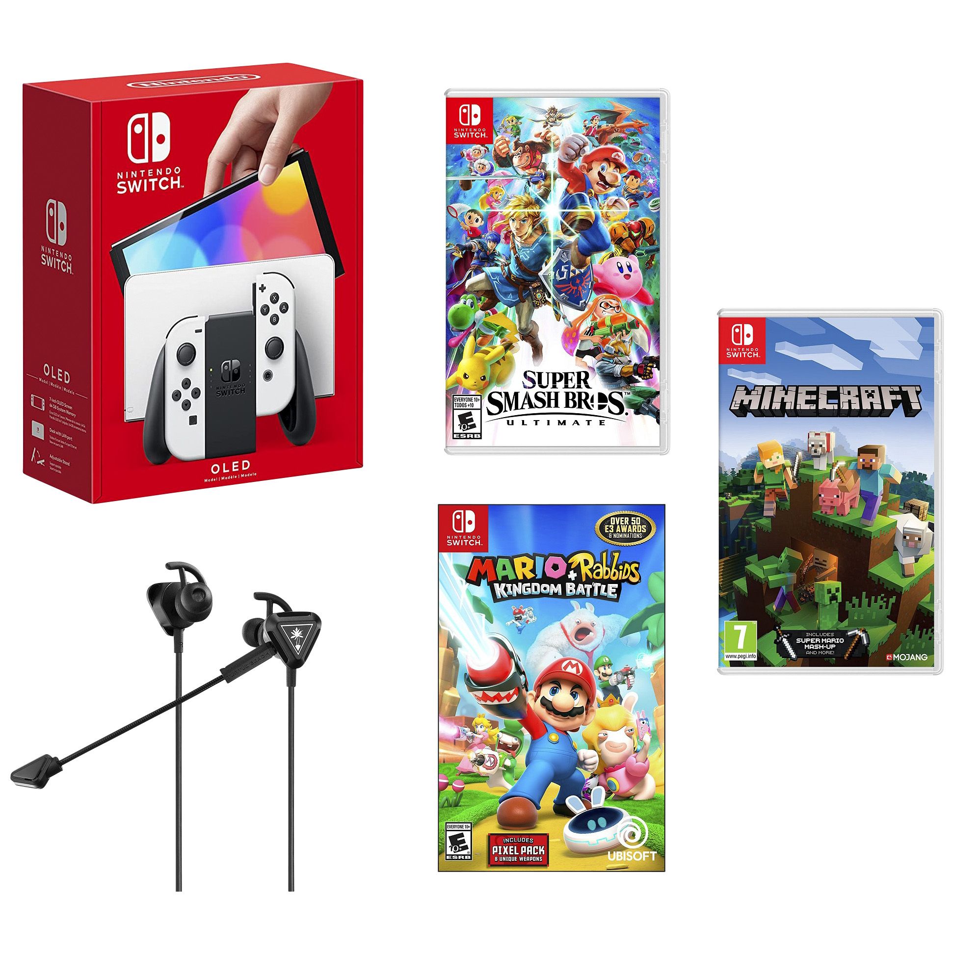 Nintendo Switch OLED White with Mario Kart 8 Deluxe Game Bundle 