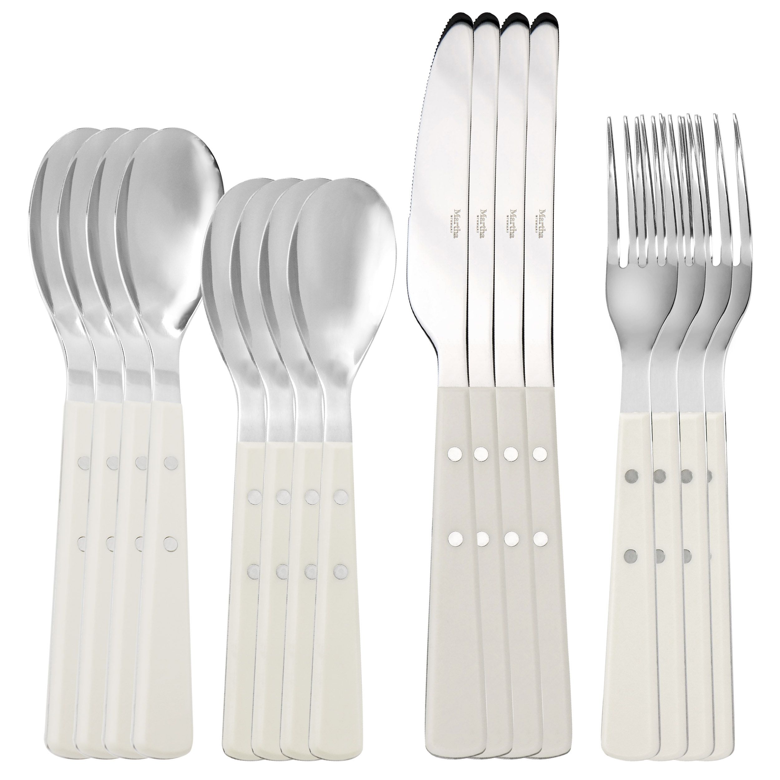 FLATWARE SET WITH HANDLE DETAIL (SET OF 4) - Cream