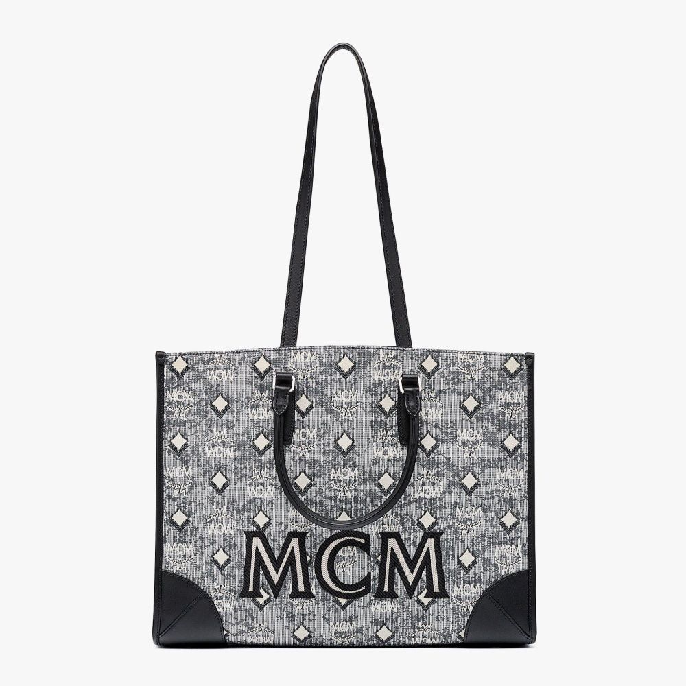 MCM Ladies Grey Satchel in Vintage Jacquard Monogram