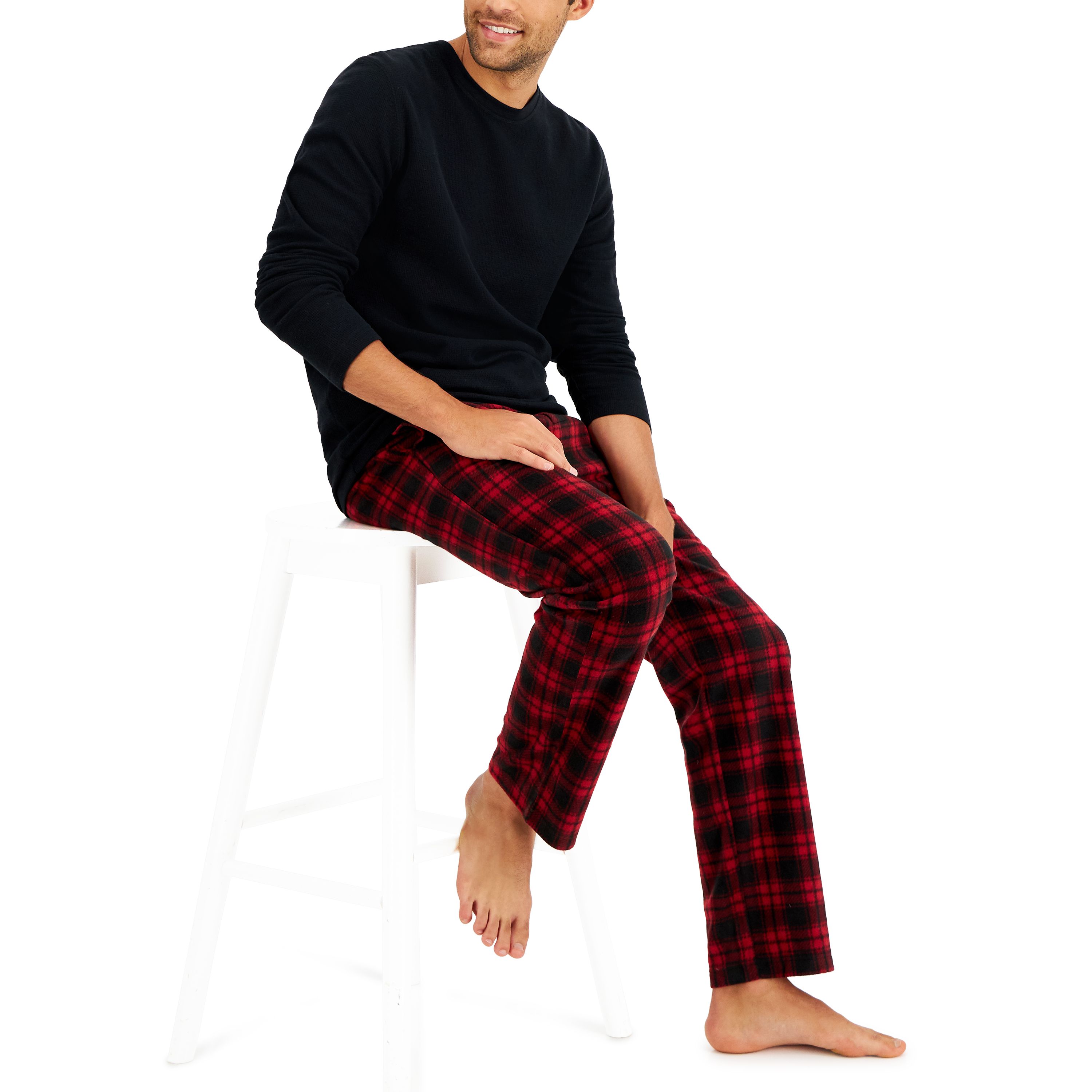 Fingerhut - Hanes Men's 2-Pc. Waffle-Knit and Microfleece Sleep/Lounge Set