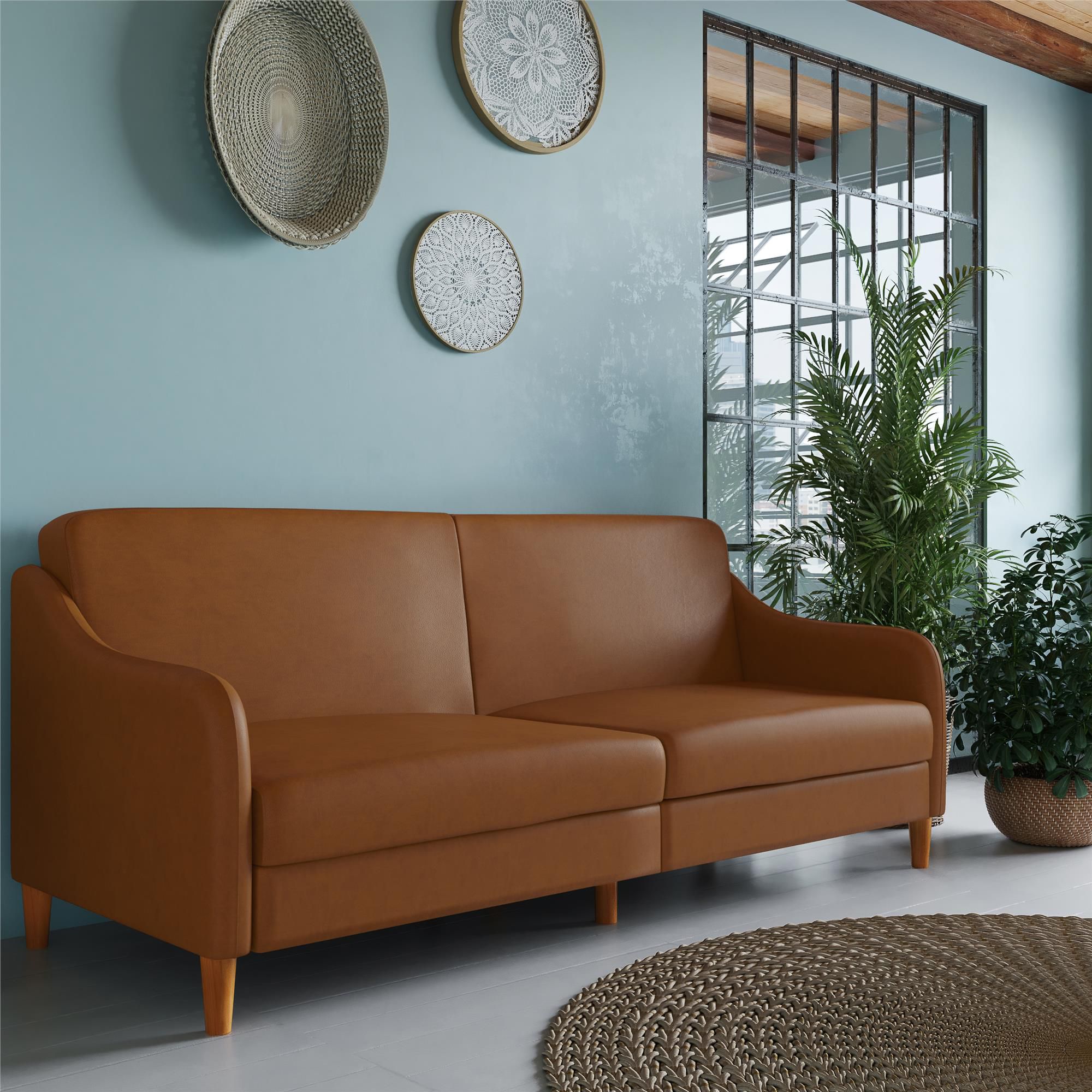 Leather look 2024 sofa bed