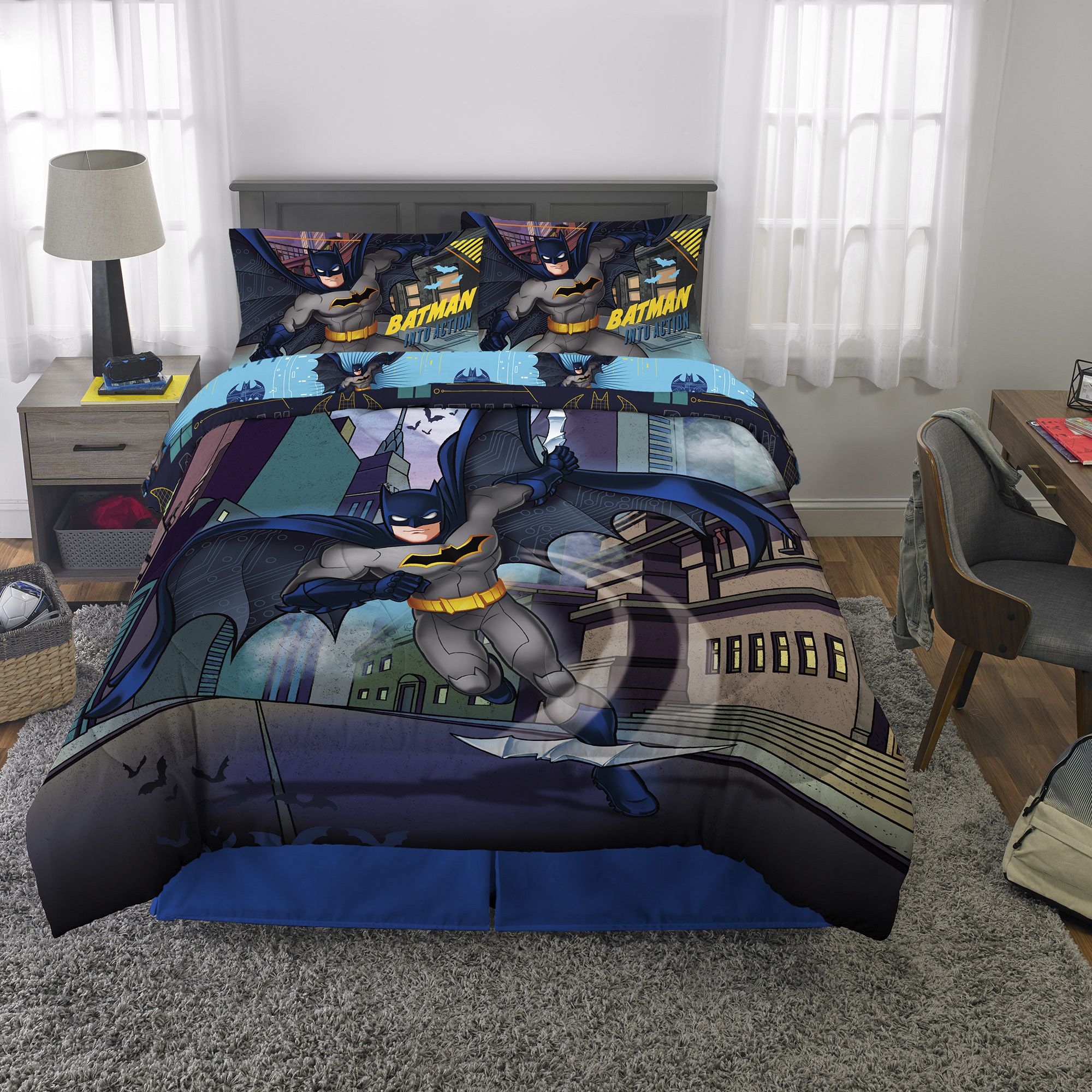 Fingerhut - Batman Into Action 5-Pc. Reversible Bed Set - Full