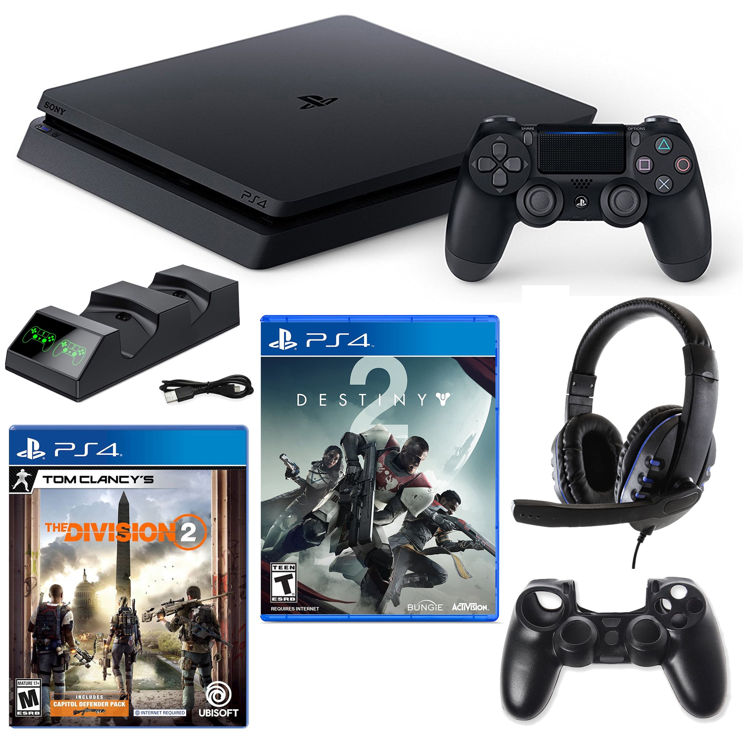 Sony PlayStation 4 Slim 1TB Console Bundle with Accessories Kit, Tom  Clancy's The Division 2 and Destiny 2