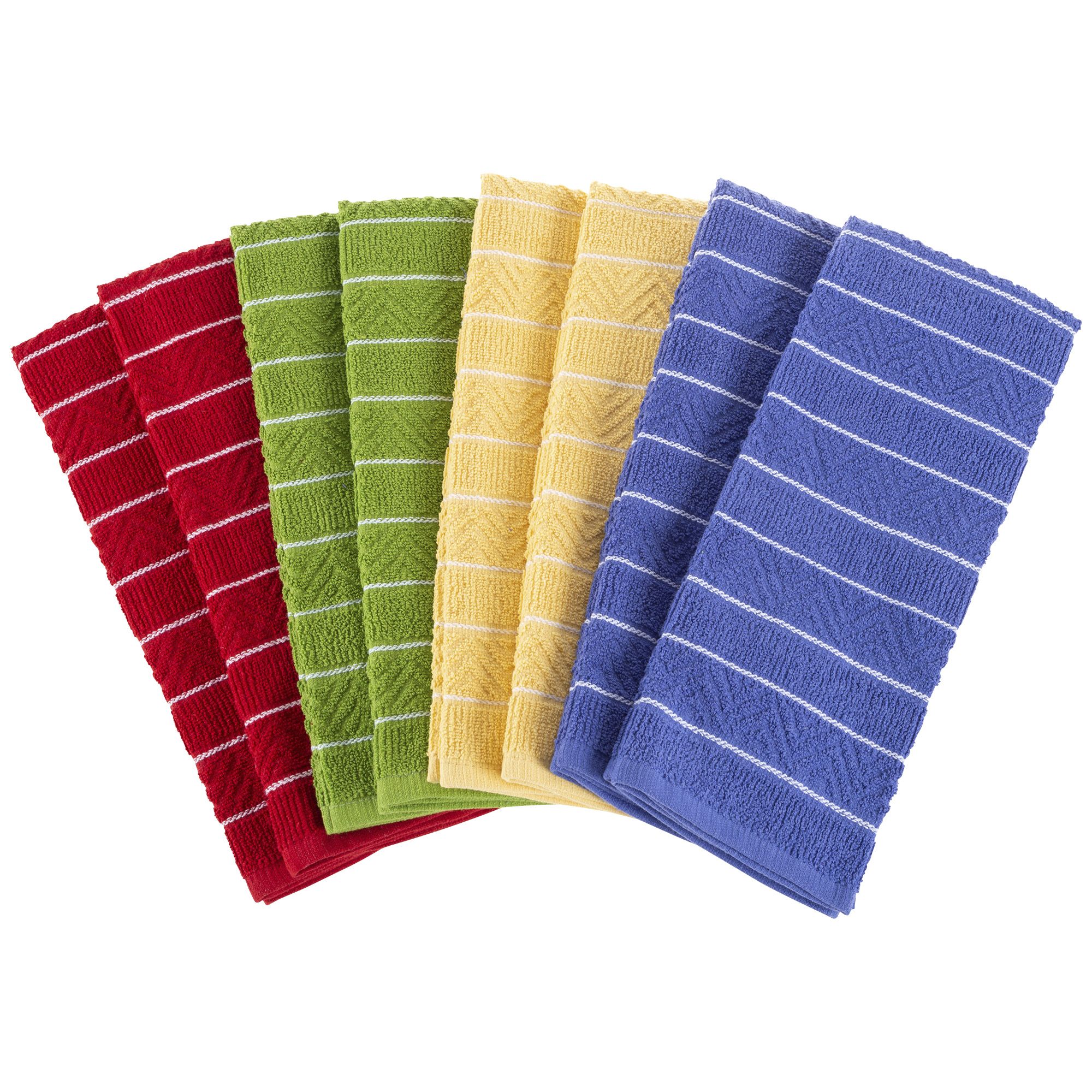Kitchen Dish Cloth-Set of 16 -12.5x12.5-Absorbent 100% Cotton Wash Cloth-  Chevron Weave Pattern in 4 Colors- Dishcloths by Hastings Home