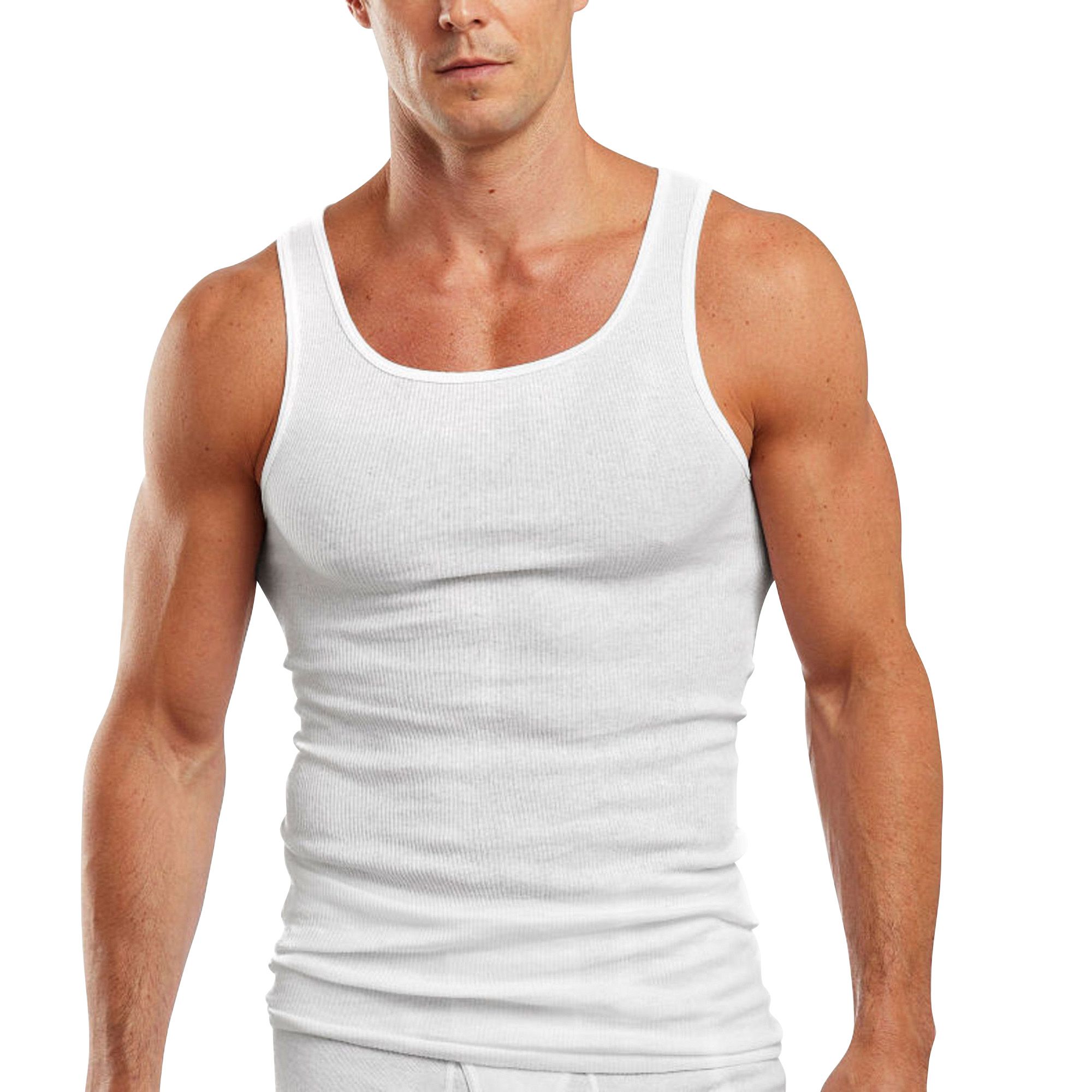 Hanes Ultimate Big Men’s White Tank Top Undershirt Pack, Cotton, 5-Pack,  (Big & Tall Sizes)
