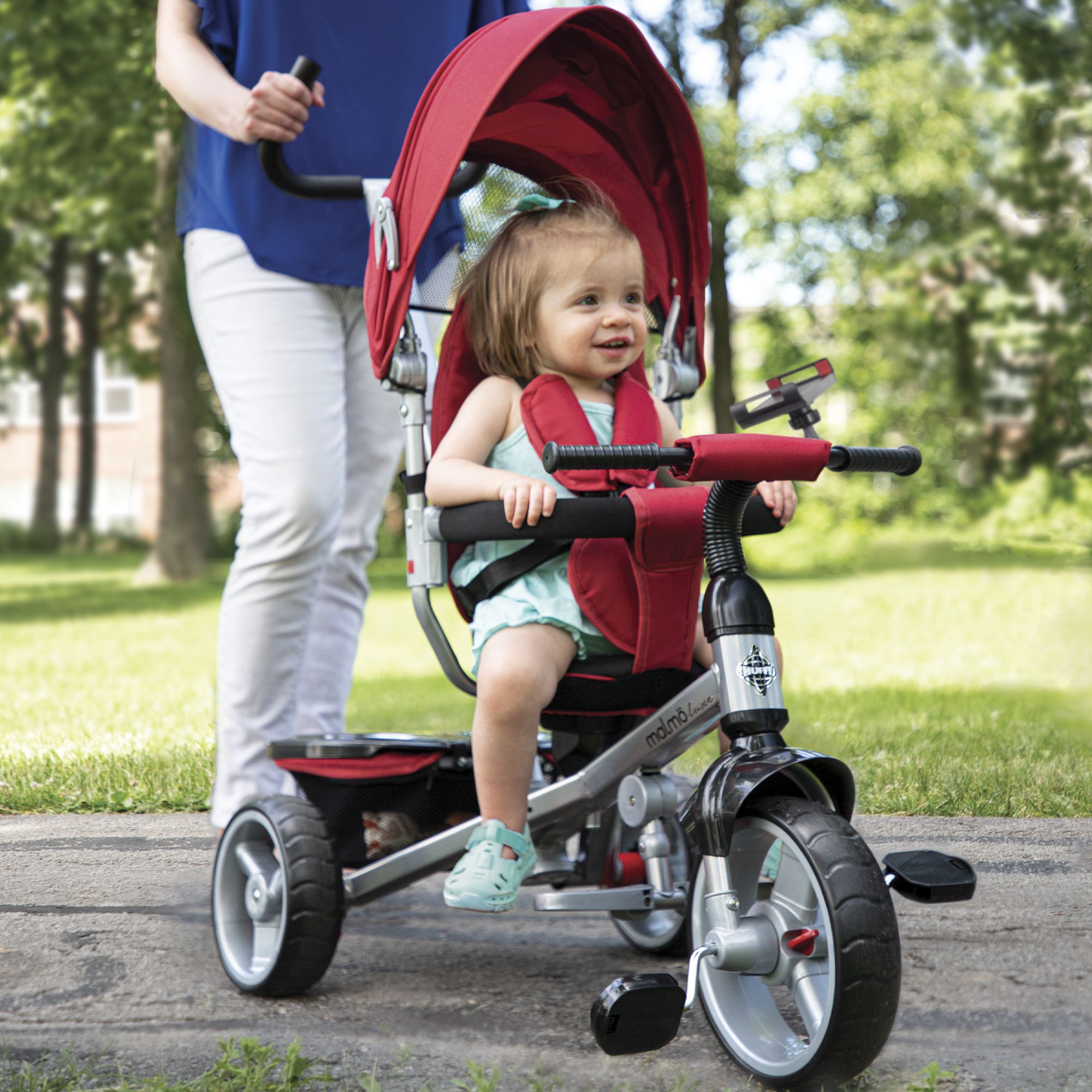 Tricycle with canopy hot sale and push handle