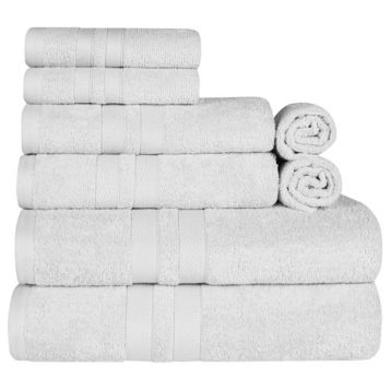 Hastings Home 2-Piece White/Black Cotton Quick Dry Bath Towel Set