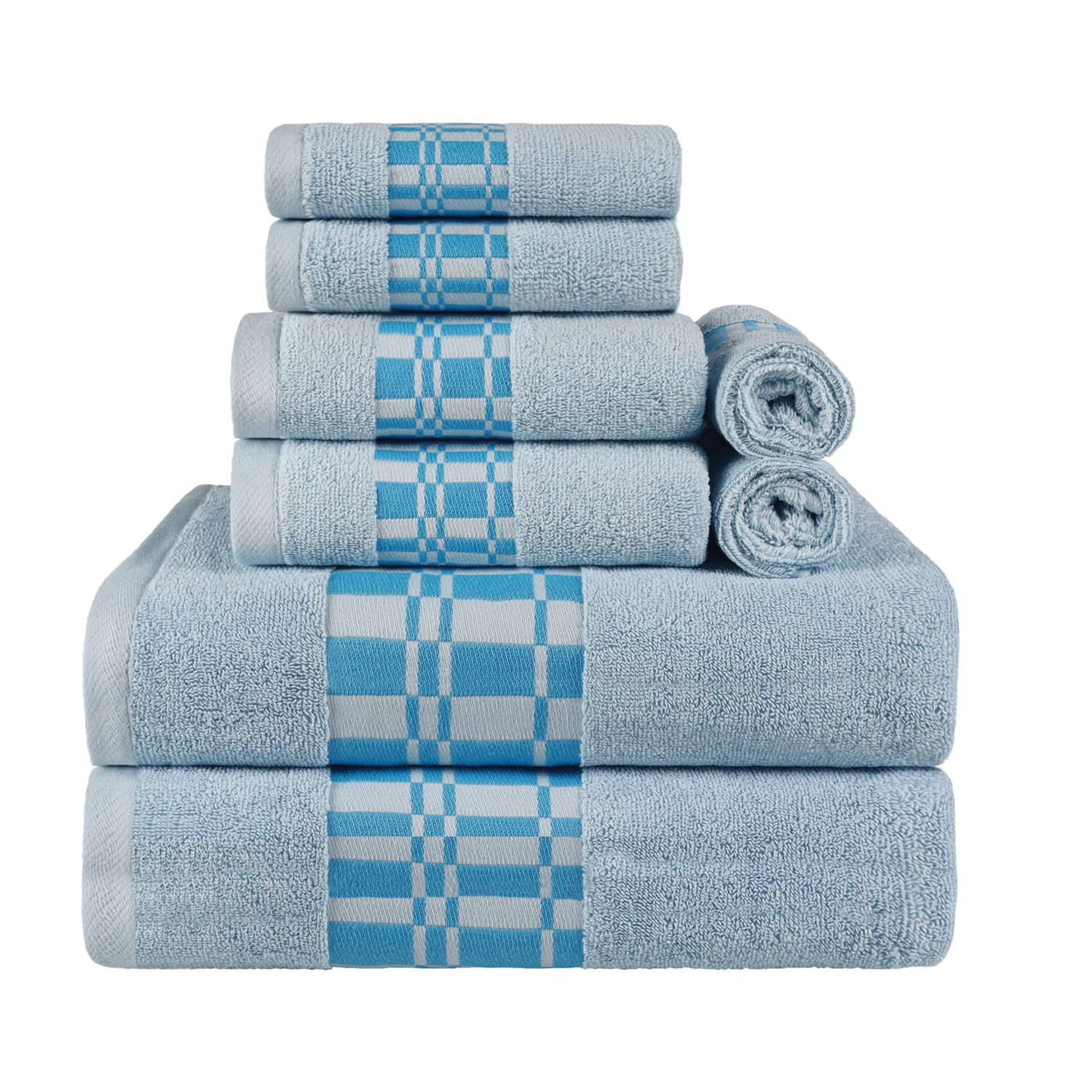 8pc Cotton Bath Towel Set Light Blue