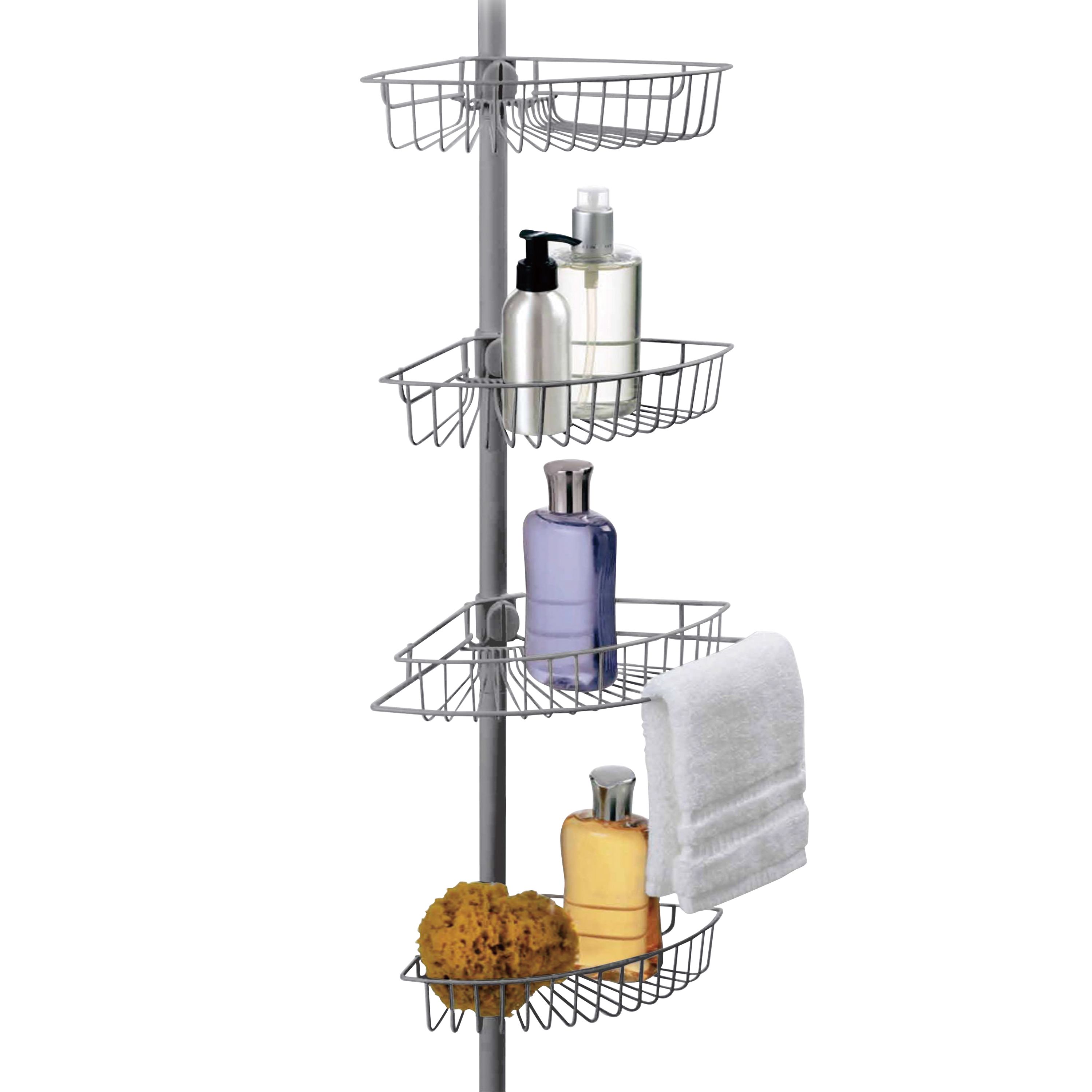 5-Tier Rustproof Shower Shelves Shower Rack with Tension Pole for
