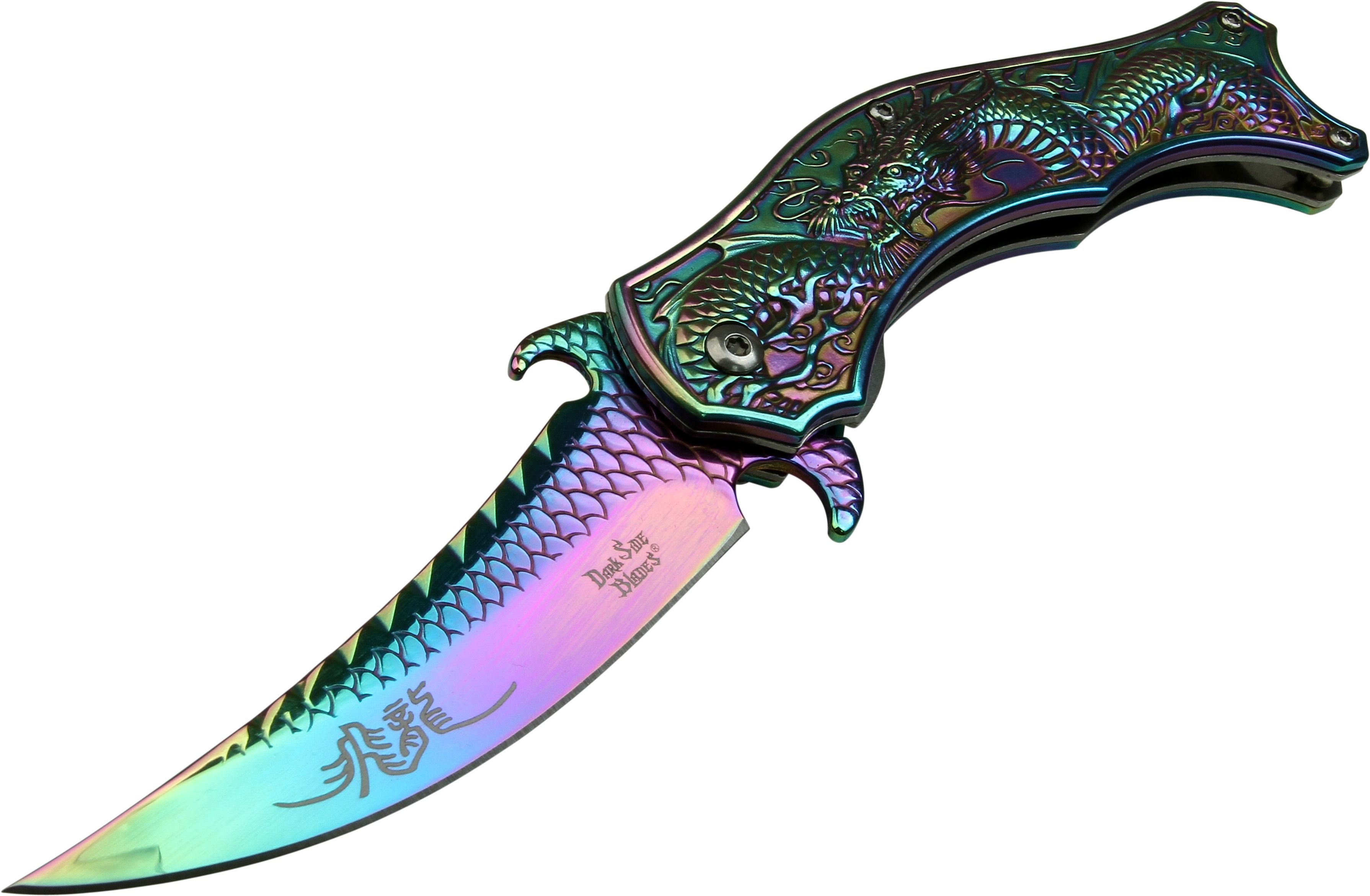 8 Dark Side Rainbow Tactical Spring Assisted Open Folding Pocket Knife  Blade